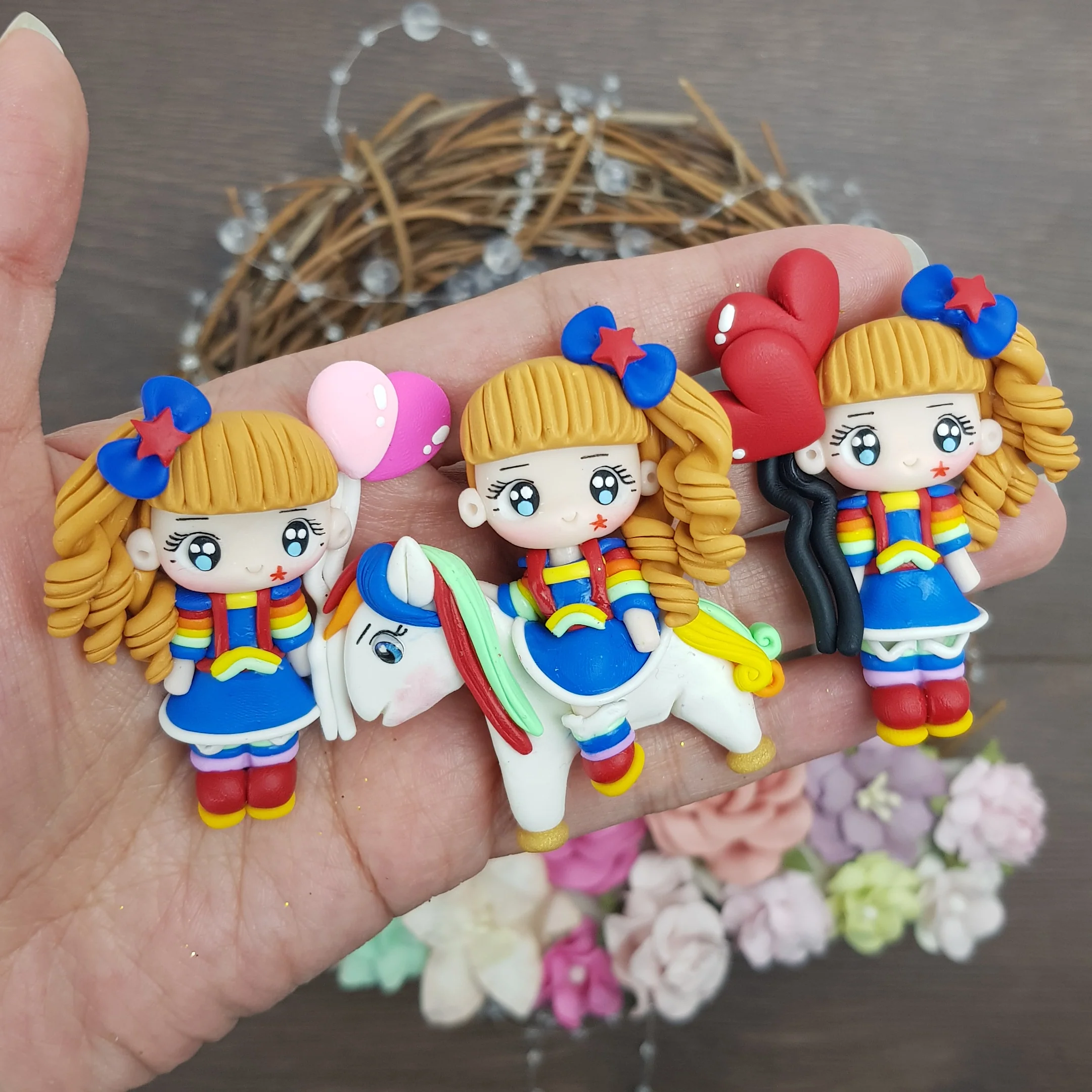 Rainbow girl - Handmade Flatback Clay Bow Centre