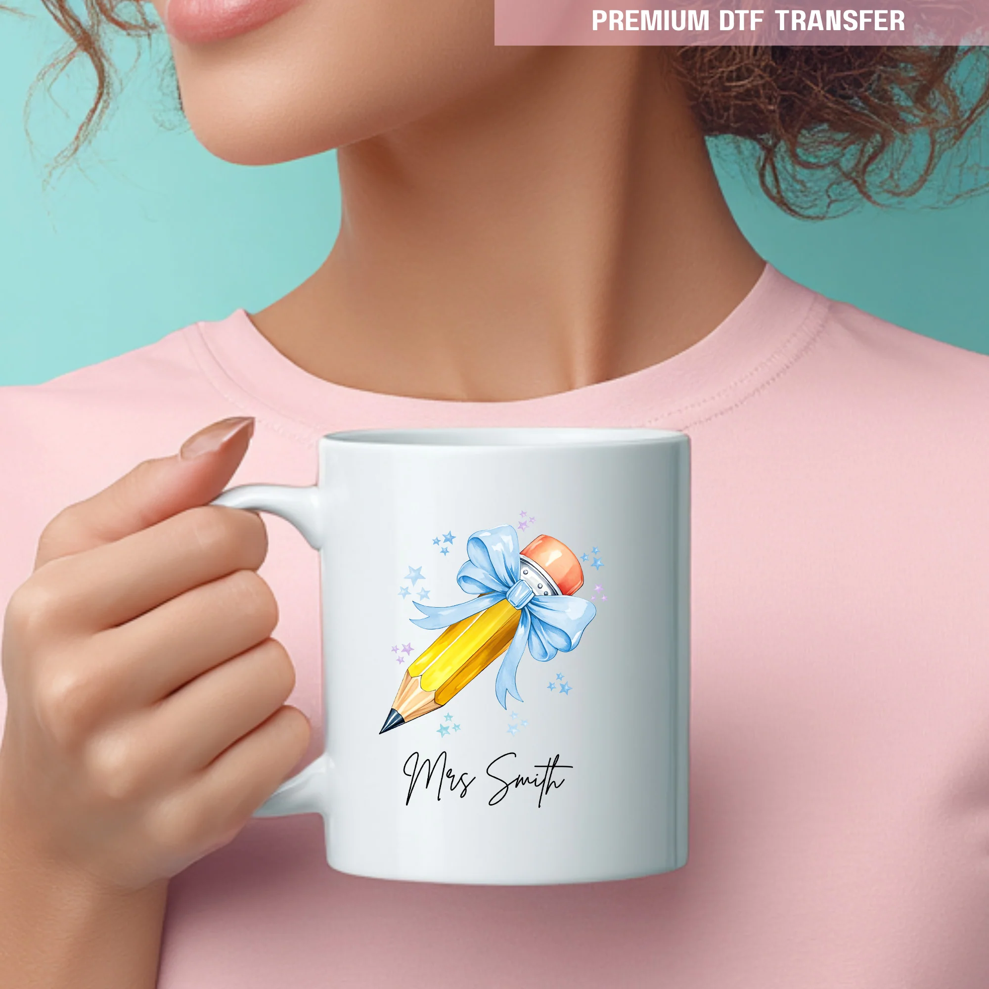 Personalised blue pencil - teacher UV DTF - Image 2