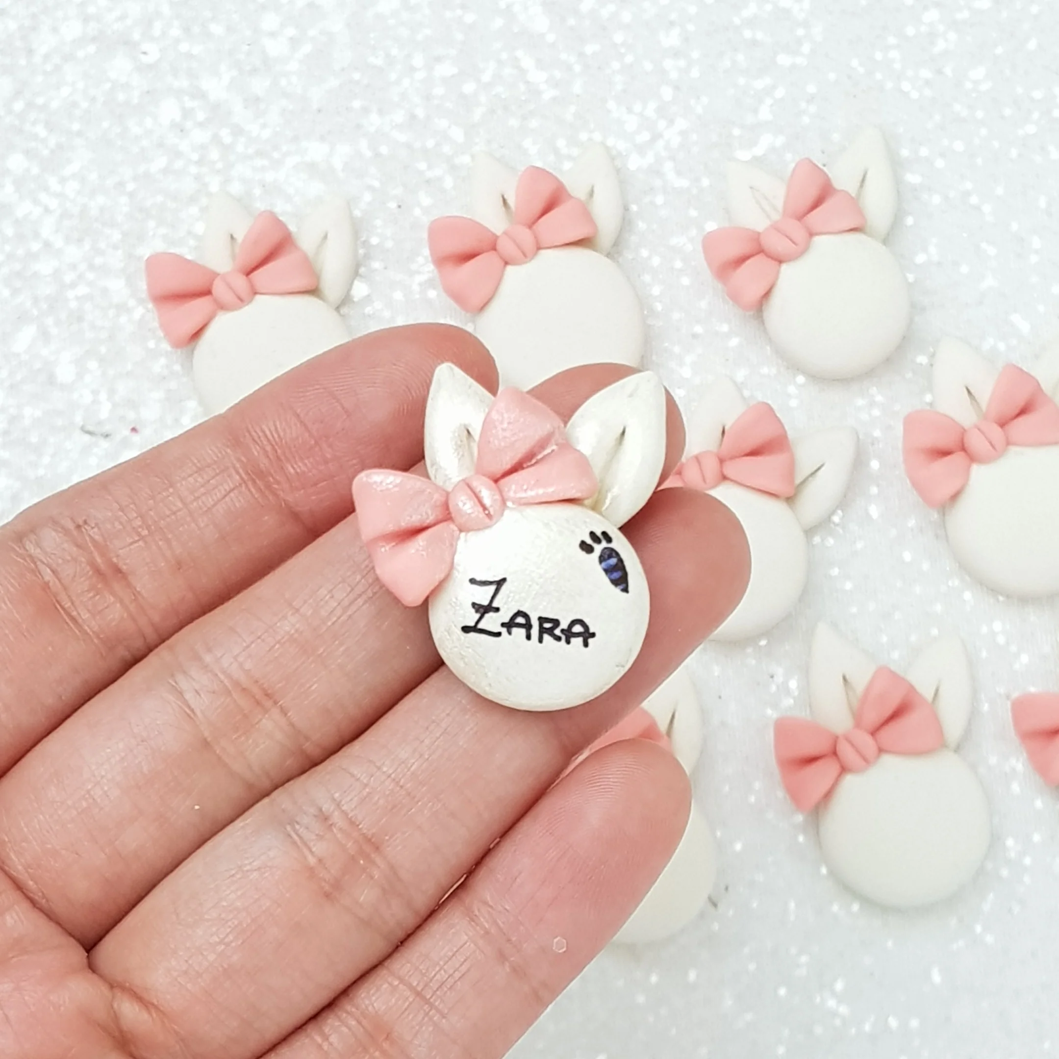 Personalised Bunny with Bow - Handmade Flatback Clay Bow Centre