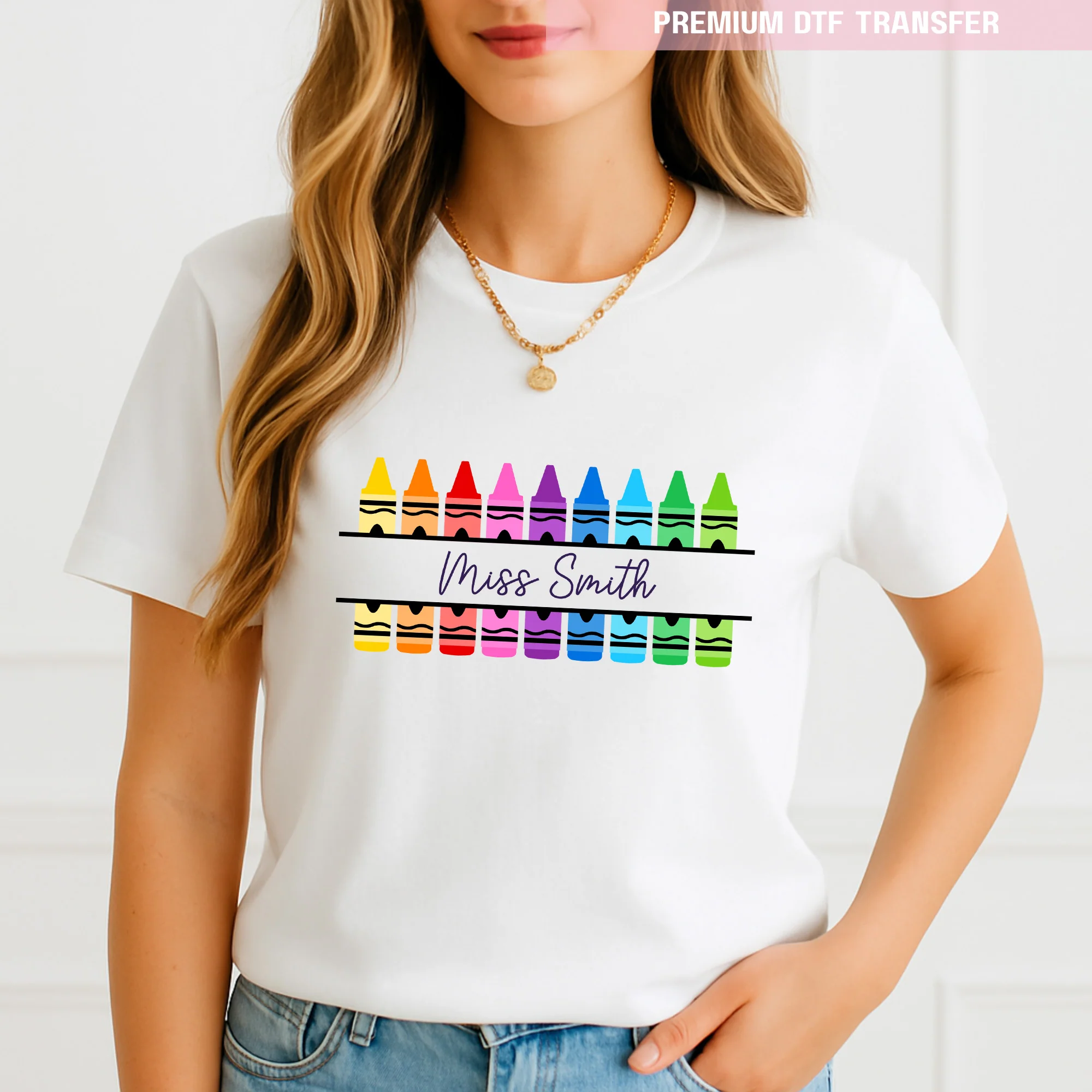 Personalised Colorful crayon - teacher - DTF transfer ready to press - Image 2