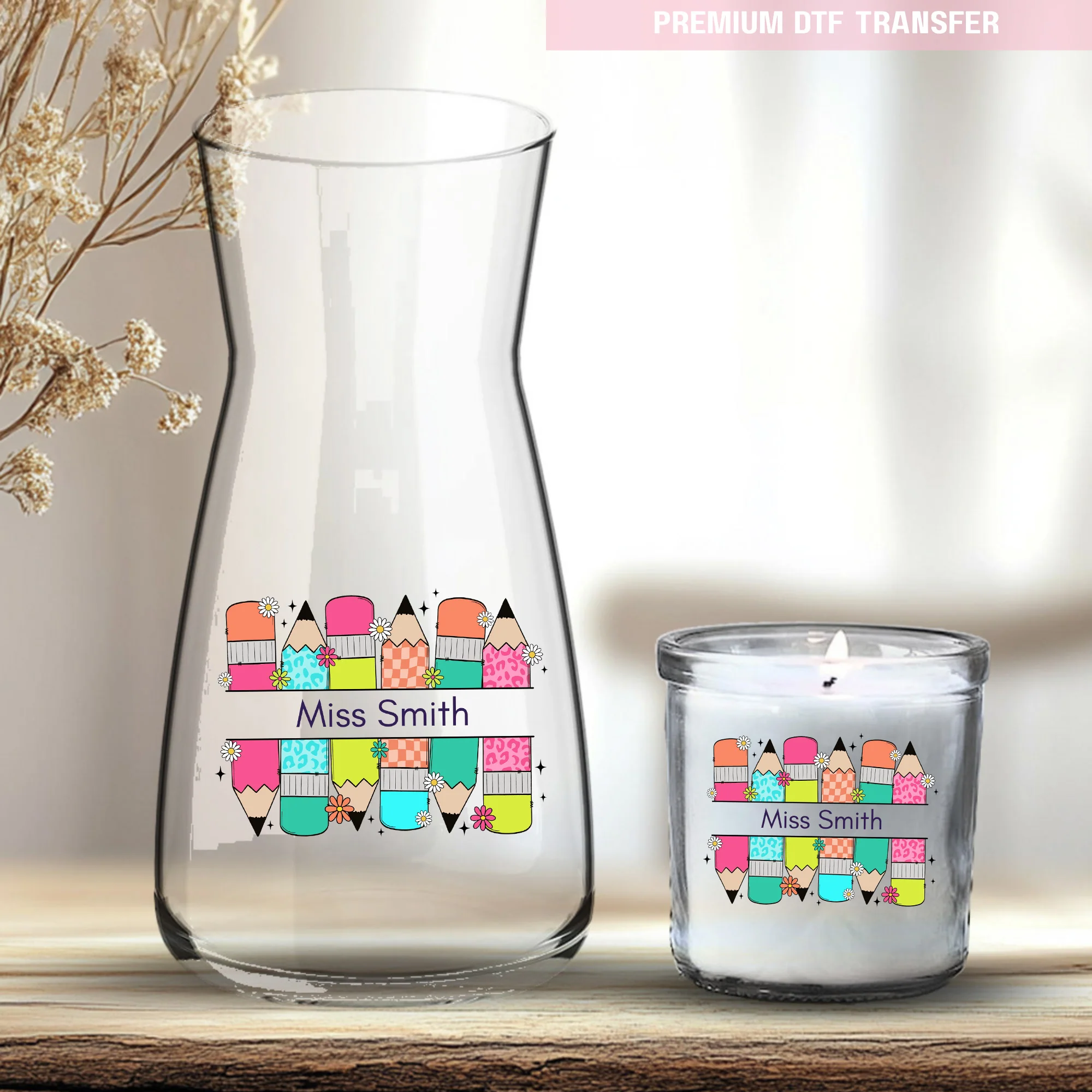 Personalised colorful pencil - teacher UV DTF