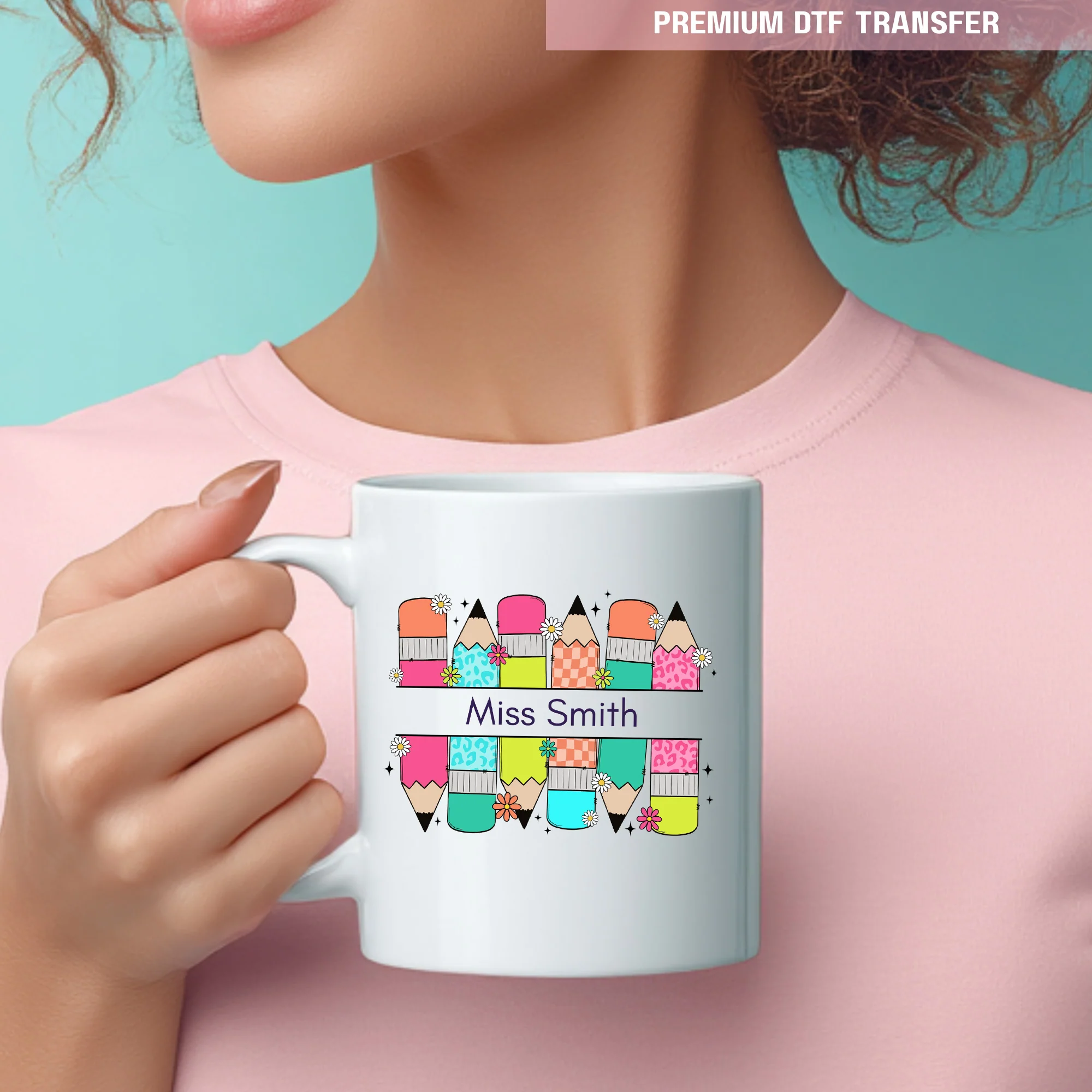 Personalised colorful pencil - teacher UV DTF - Image 2