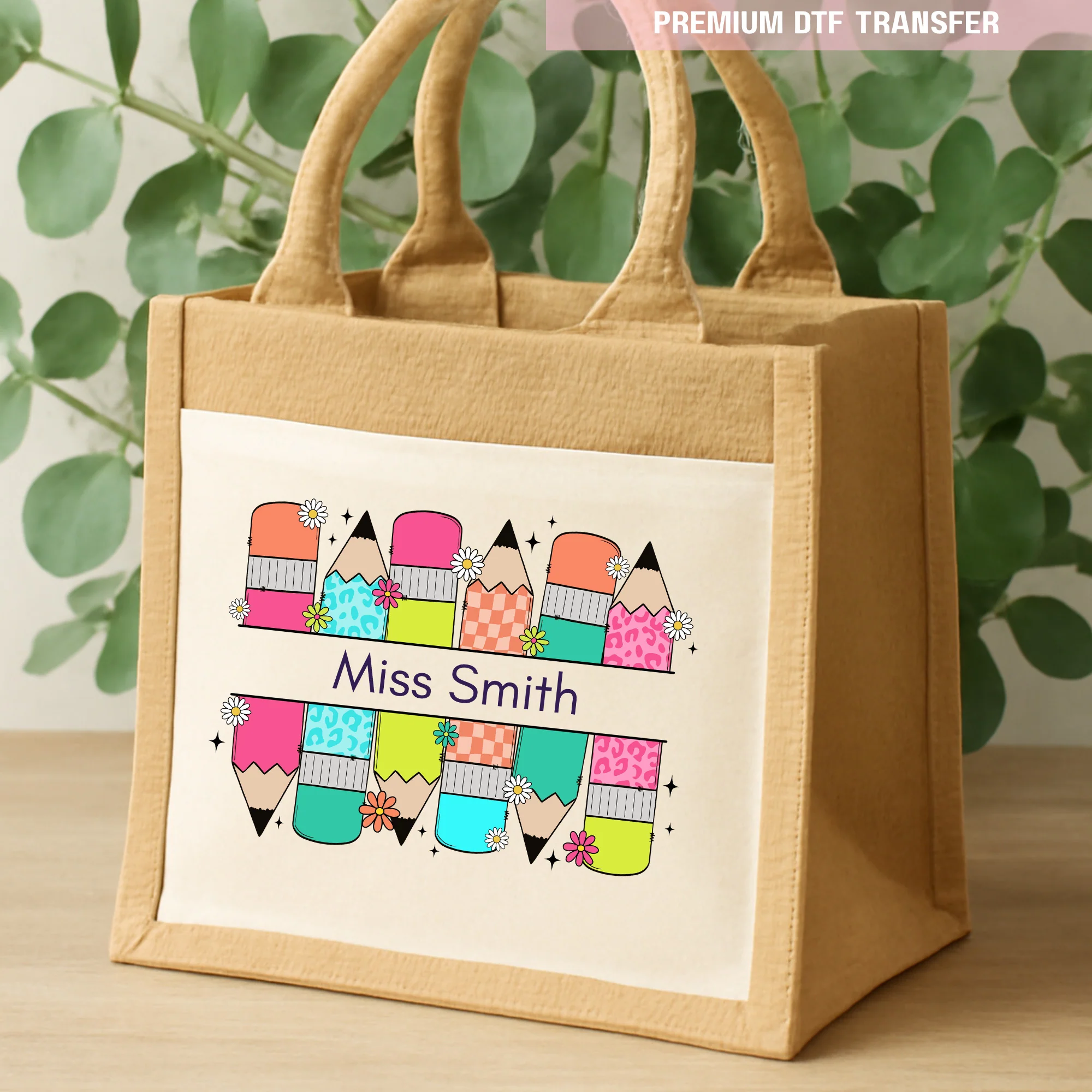 Personalised Colorful pencil - teacher - DTF transfer ready to press