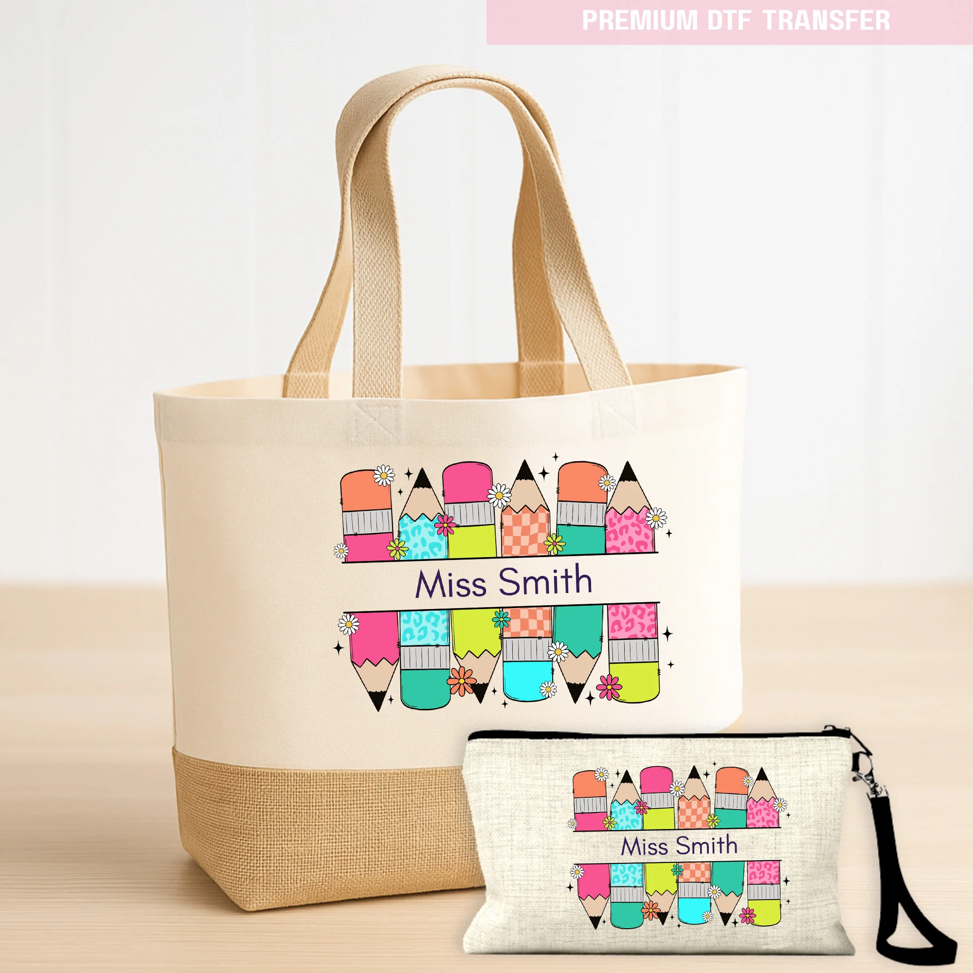 Personalised Colorful pencil - teacher - DTF transfer ready to press - Image 4