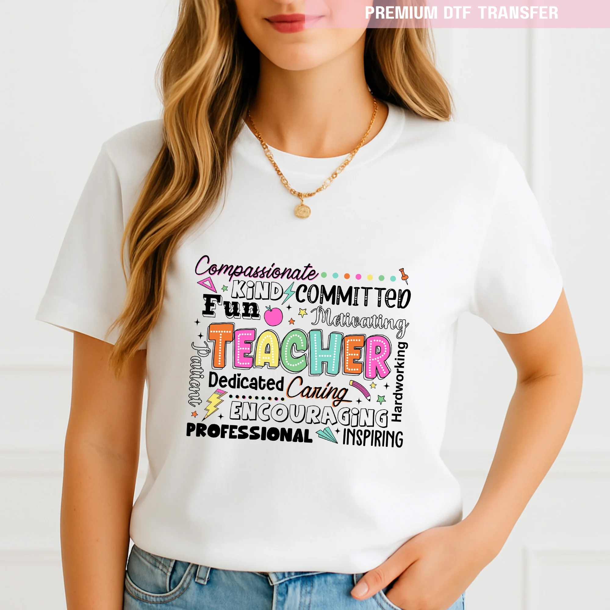 Personalised compassionated kind fun teacher - DTF transfer ready to press - Image 2