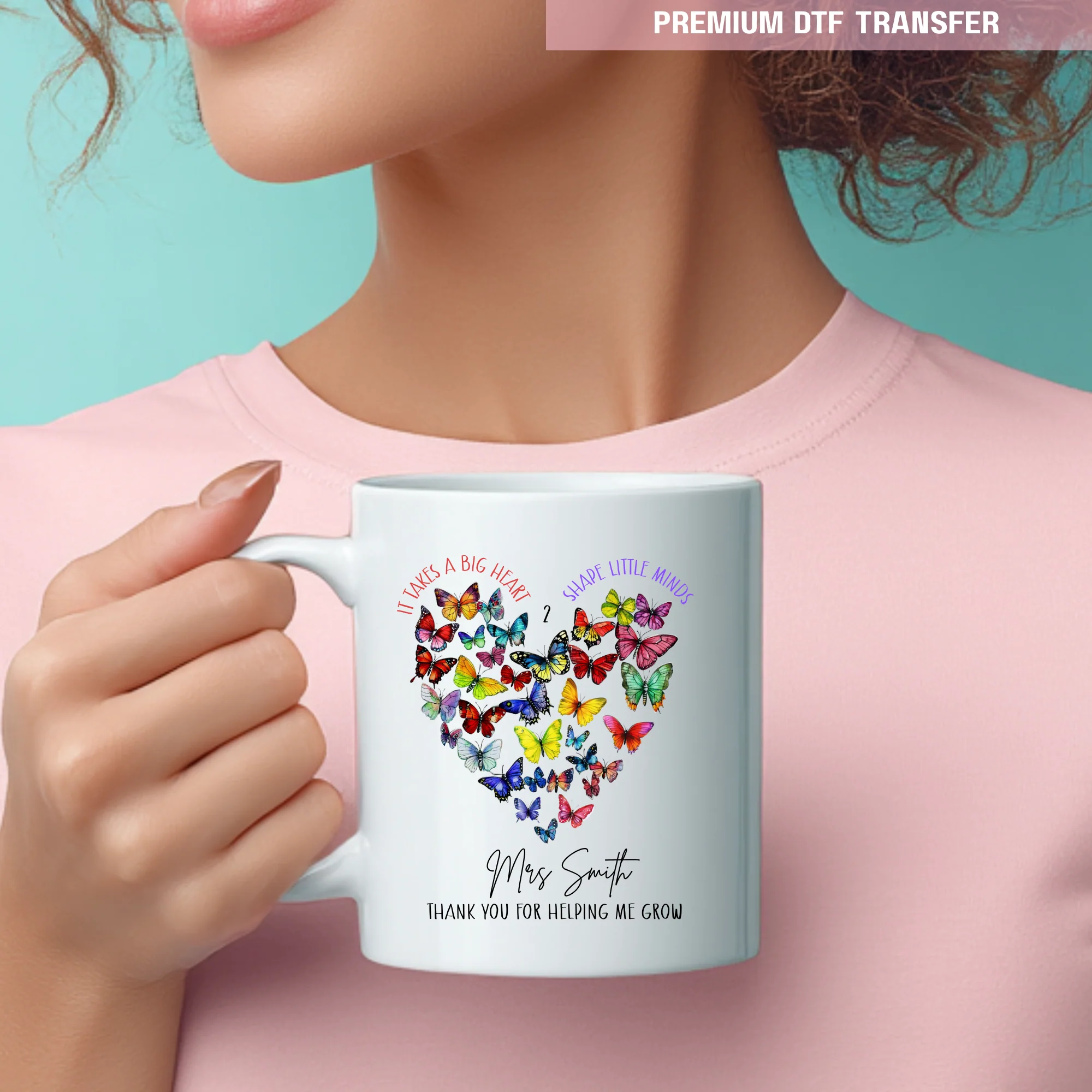 Personalised It takes a big heart shape little minds - teacher UV DTF - Image 3
