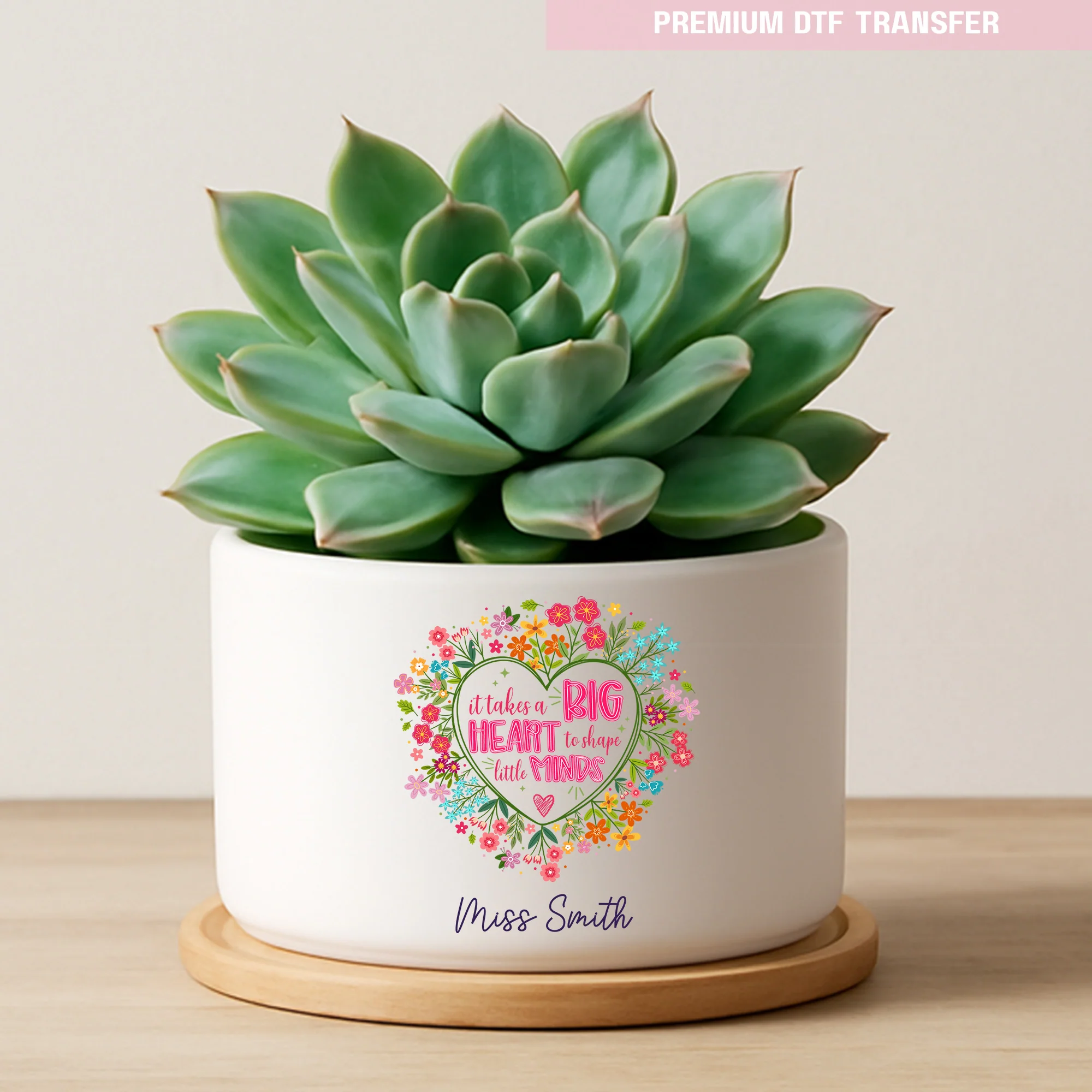 Personalised It takes a big heart to shape little minds - colorful love flowers - teacher UV DTF - Image 3