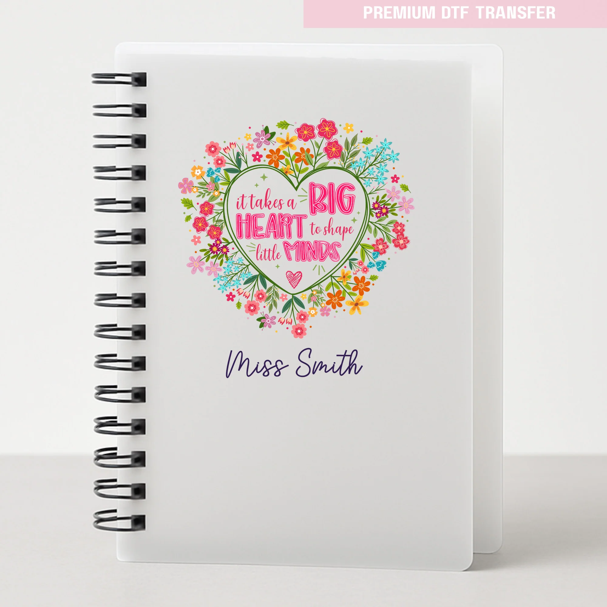 Personalised It takes a big heart to shape little minds - colorful love flowers - teacher UV DTF - Image 4