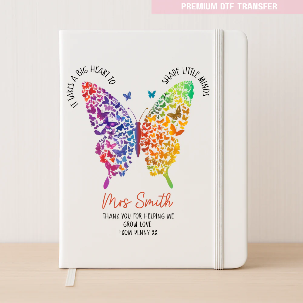 Personalised It takes a big heart to shape little minds - rainbow butterfly - teacher DTF transfer ready to press - Image 3