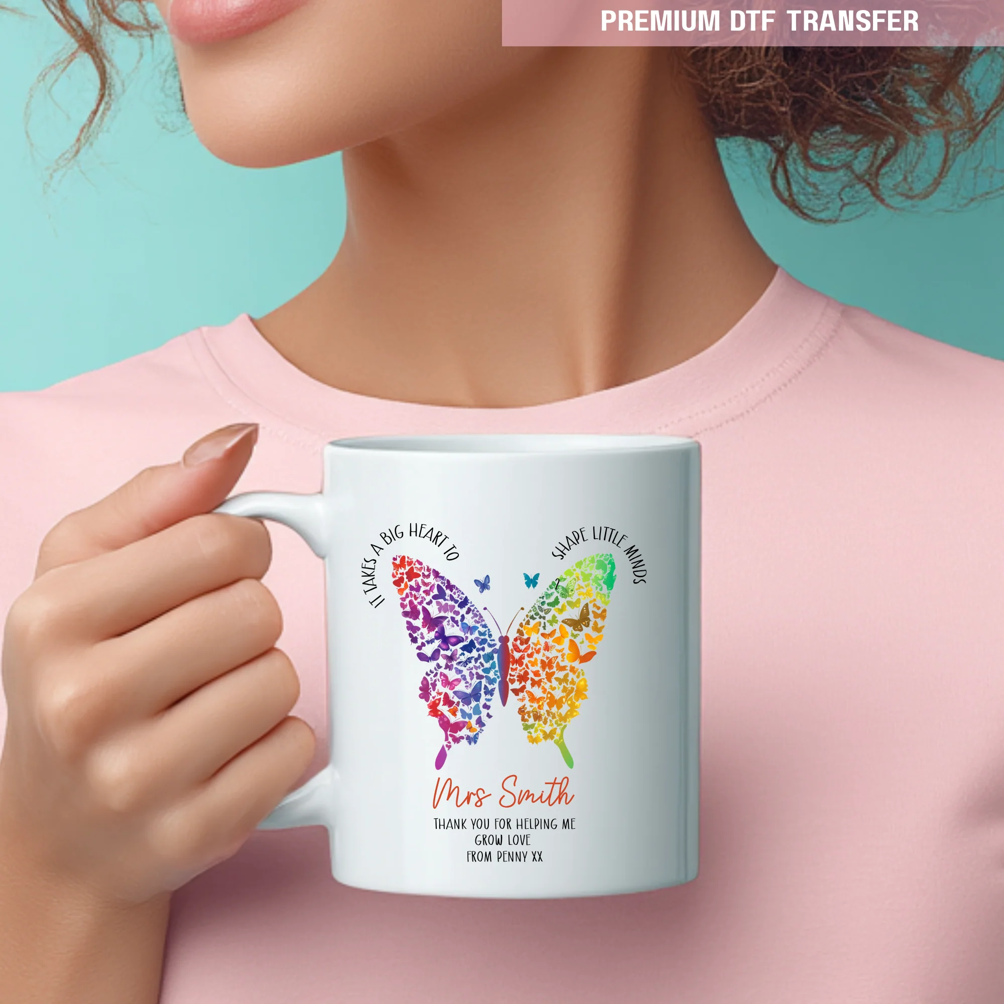 Personalised It takes a big heart to shape little minds - rainbow butterfly - teacher UV DTF - Image 4