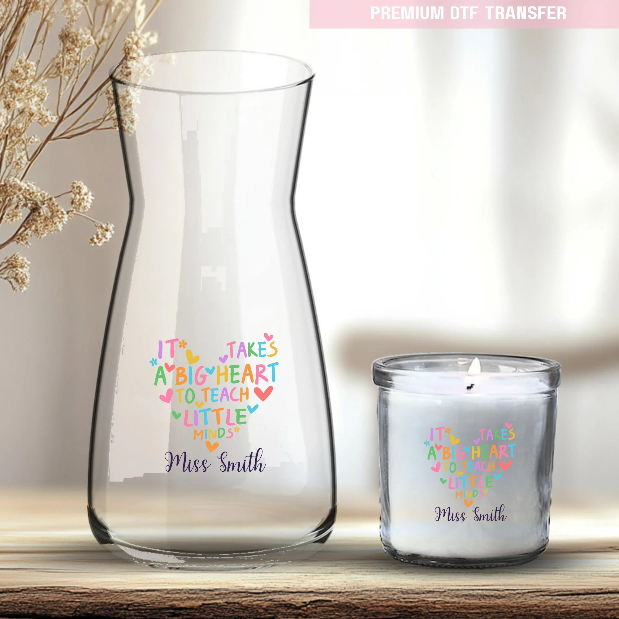 Personalised It takes a big heart to teach little minds - rainbow love - teacher UV DTF