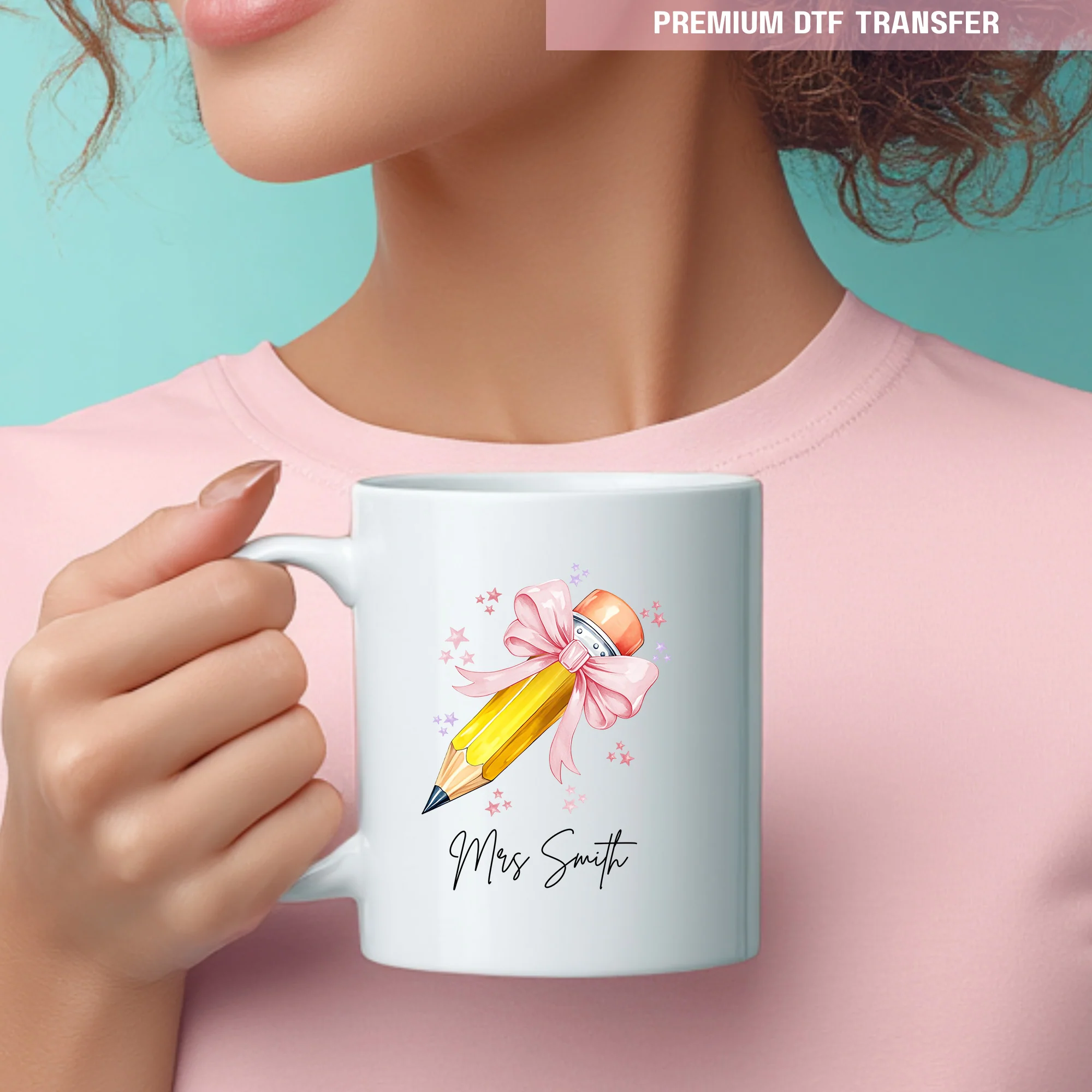 Personalised light pink pencil - teacher UV DTF - Image 2