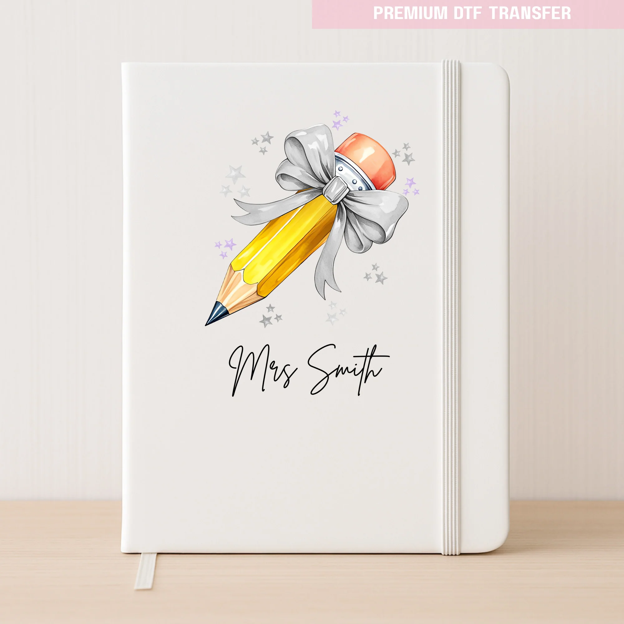 Personalised Name Teacher - Light Grey Pencil DTF Transfer Ready to Press - Image 3