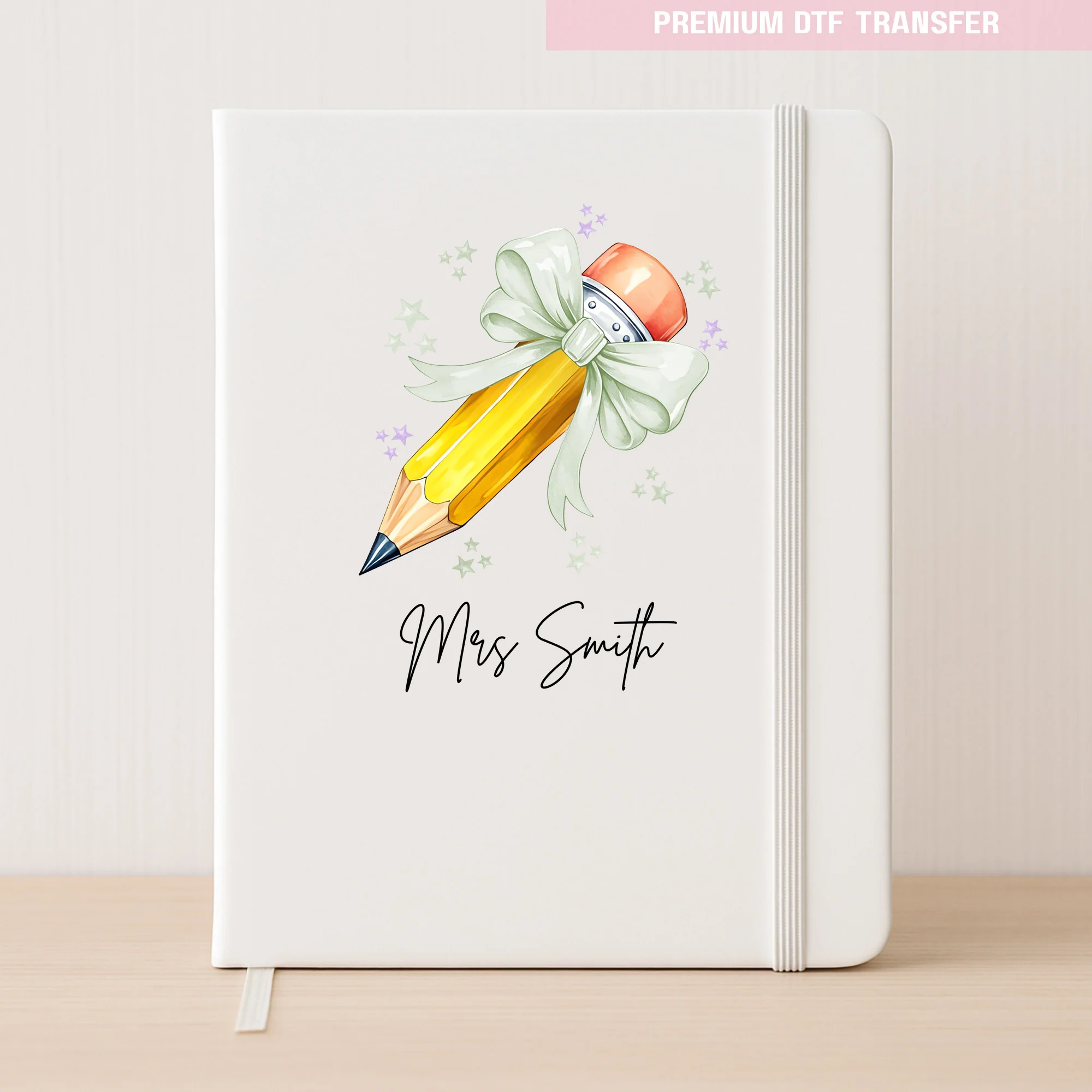 Personalised Name Teacher - Mint Green Pencil DTF Transfer Ready to Press - Image 3