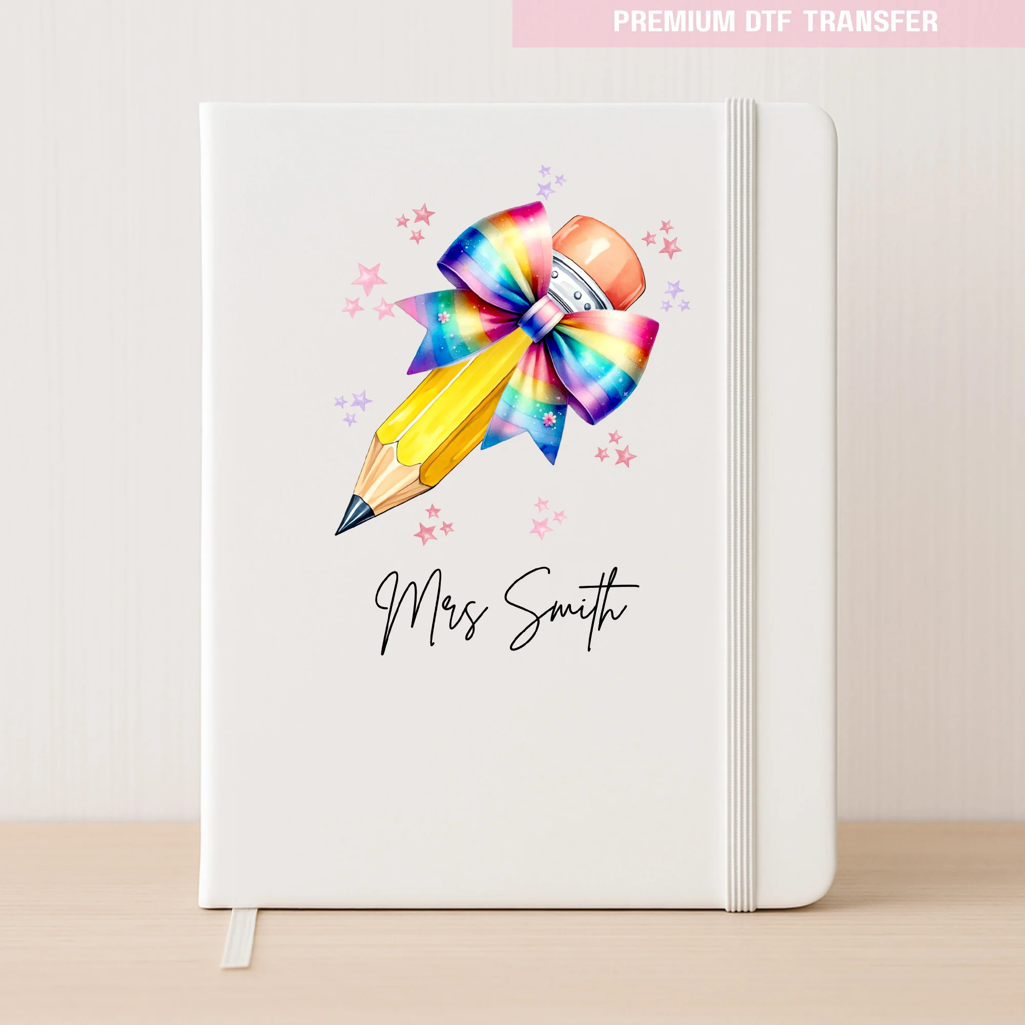 Personalised Name Teacher - Rainbow Pencil DTF Transfer Ready to Press - Image 3