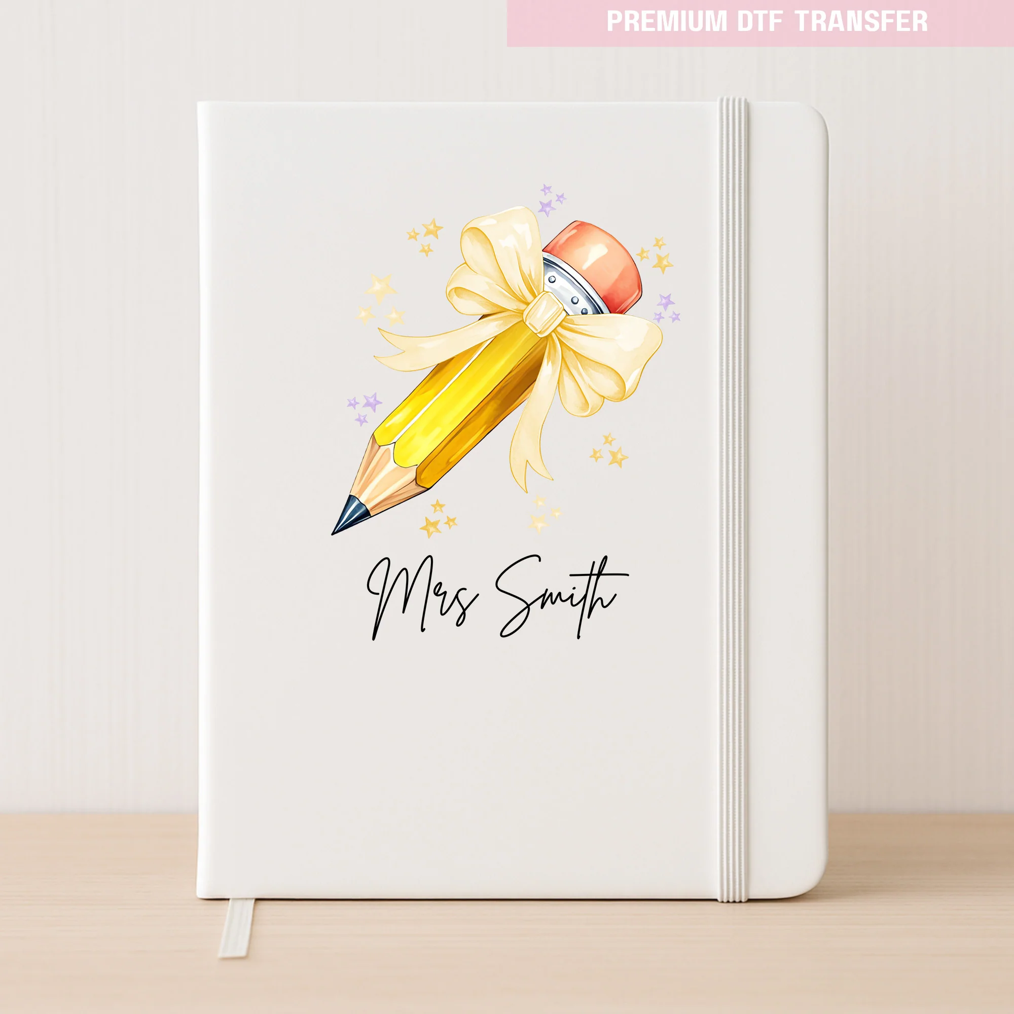 Personalised Name Teacher - Yellow Pencil DTF Transfer Ready to Press - Image 3