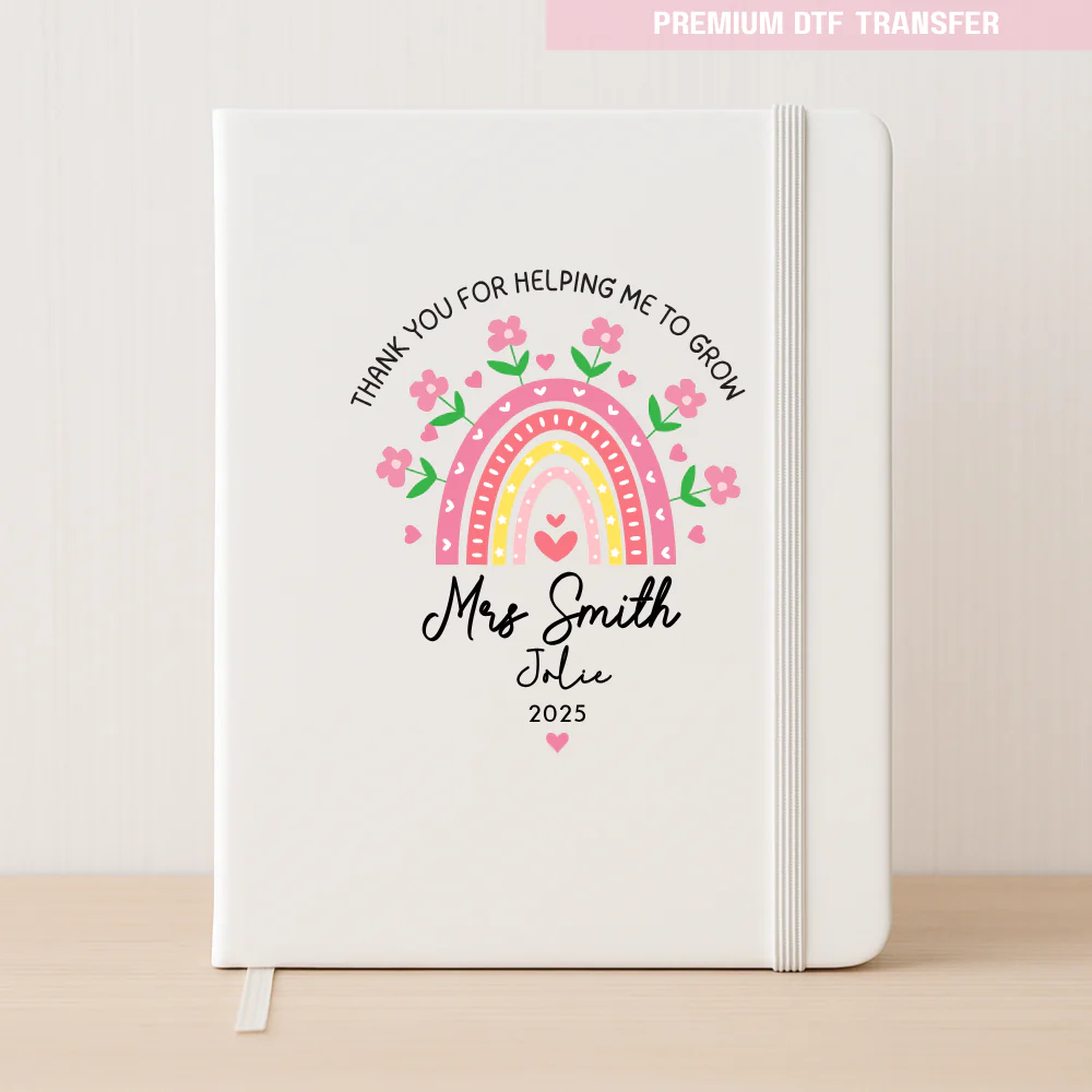 Personalised Pink rainbow flowers - teacher DTF transfer ready to press - Image 3