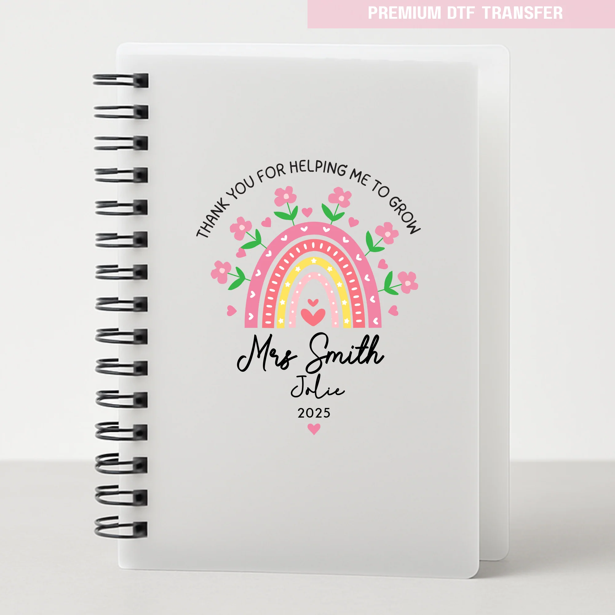 Personalised pink rainbow flowers - teacher UV DTF - Image 3