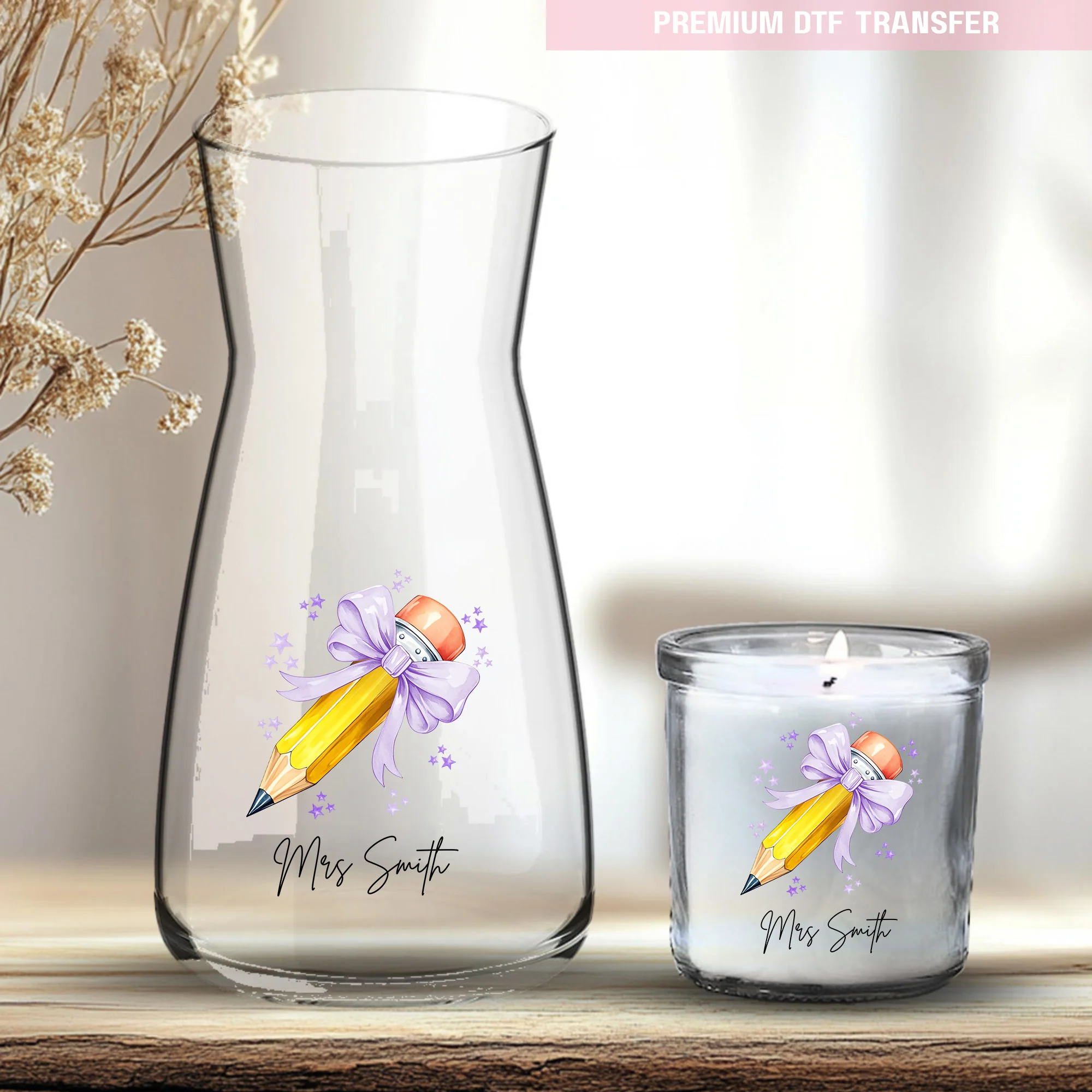 Personalised purple lilac pencil - teacher UV DTF