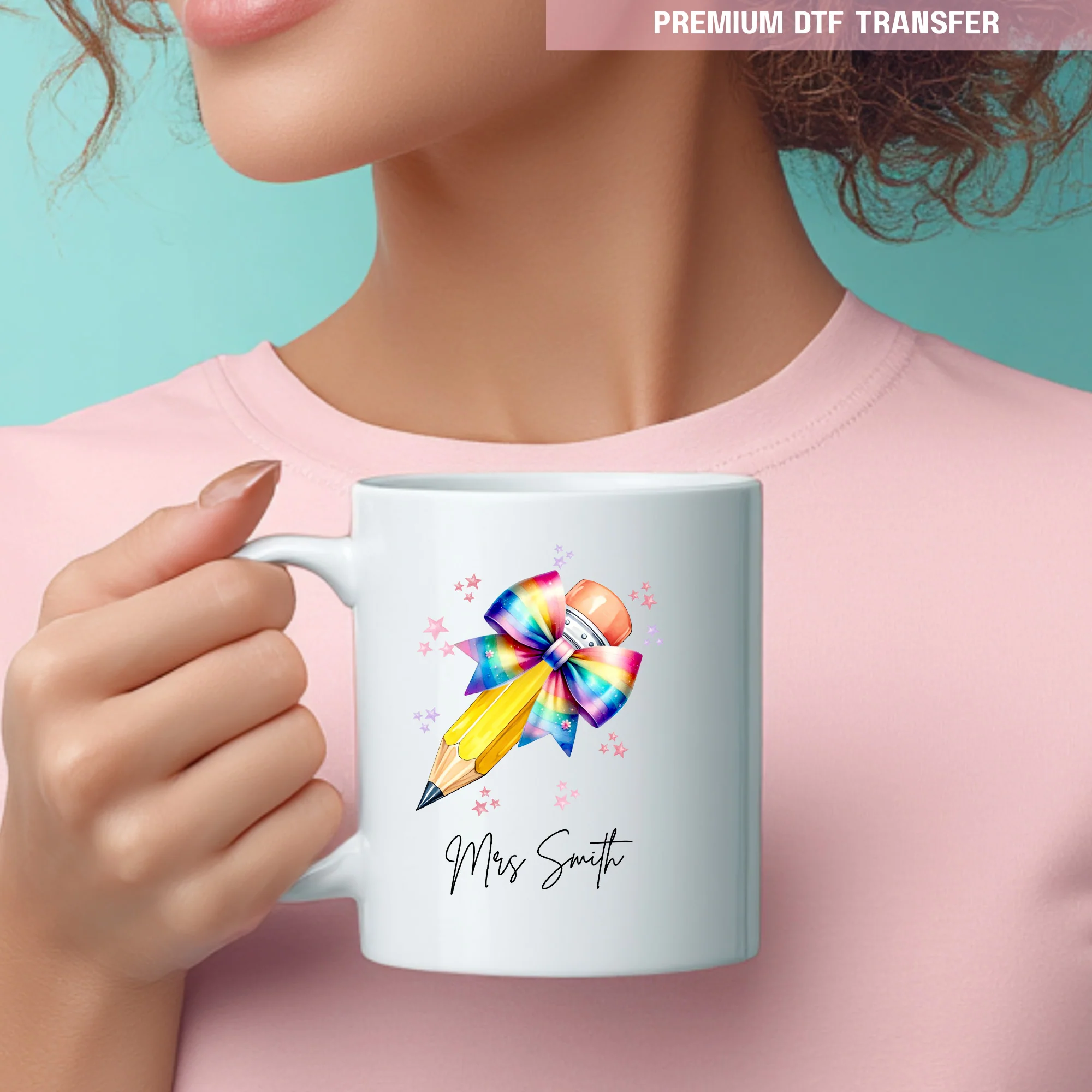 Personalised rainbow pencil - teacher UV DTF - Image 2