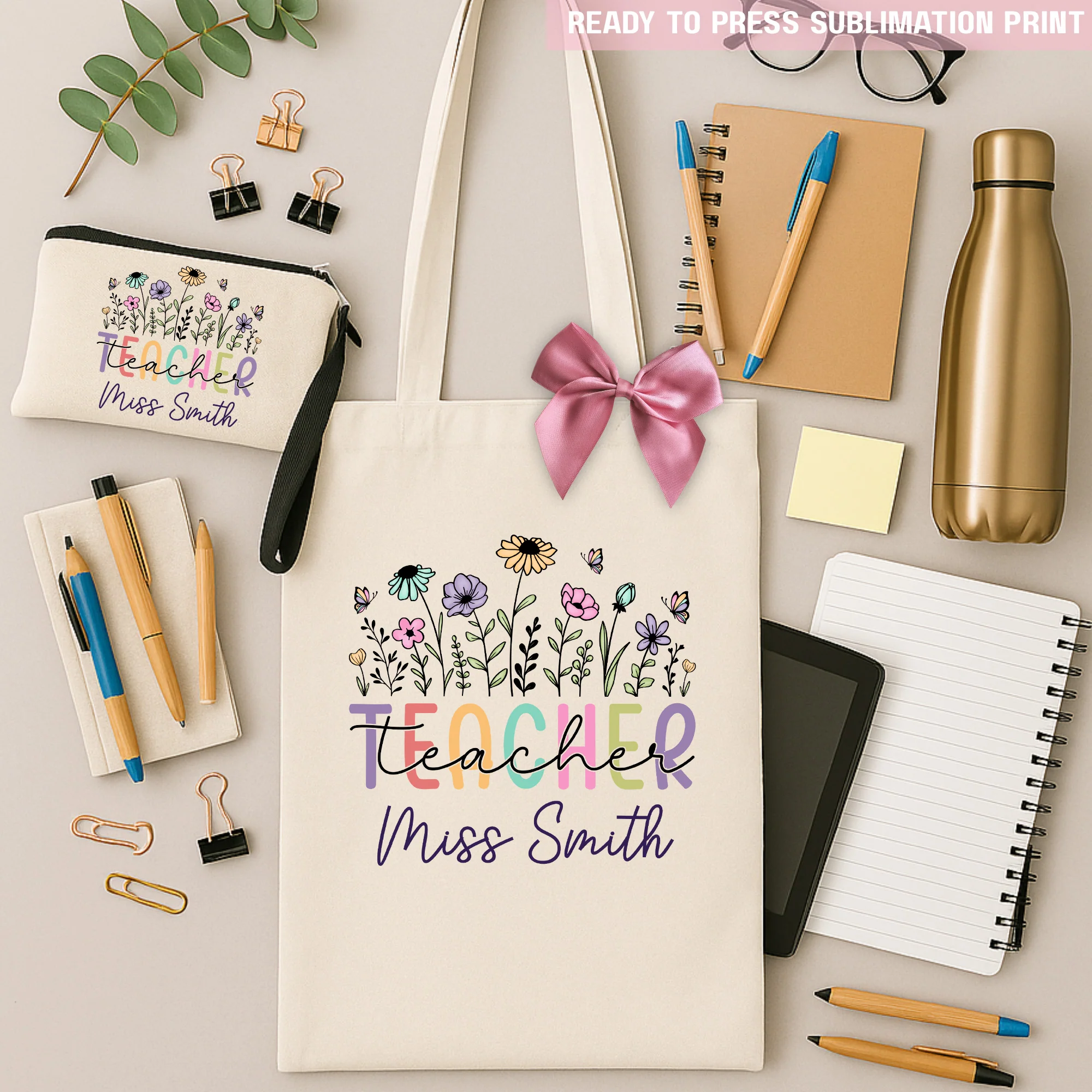 Personalised Spring Blooms Teacher - Sublimation Transfer Ready to Press