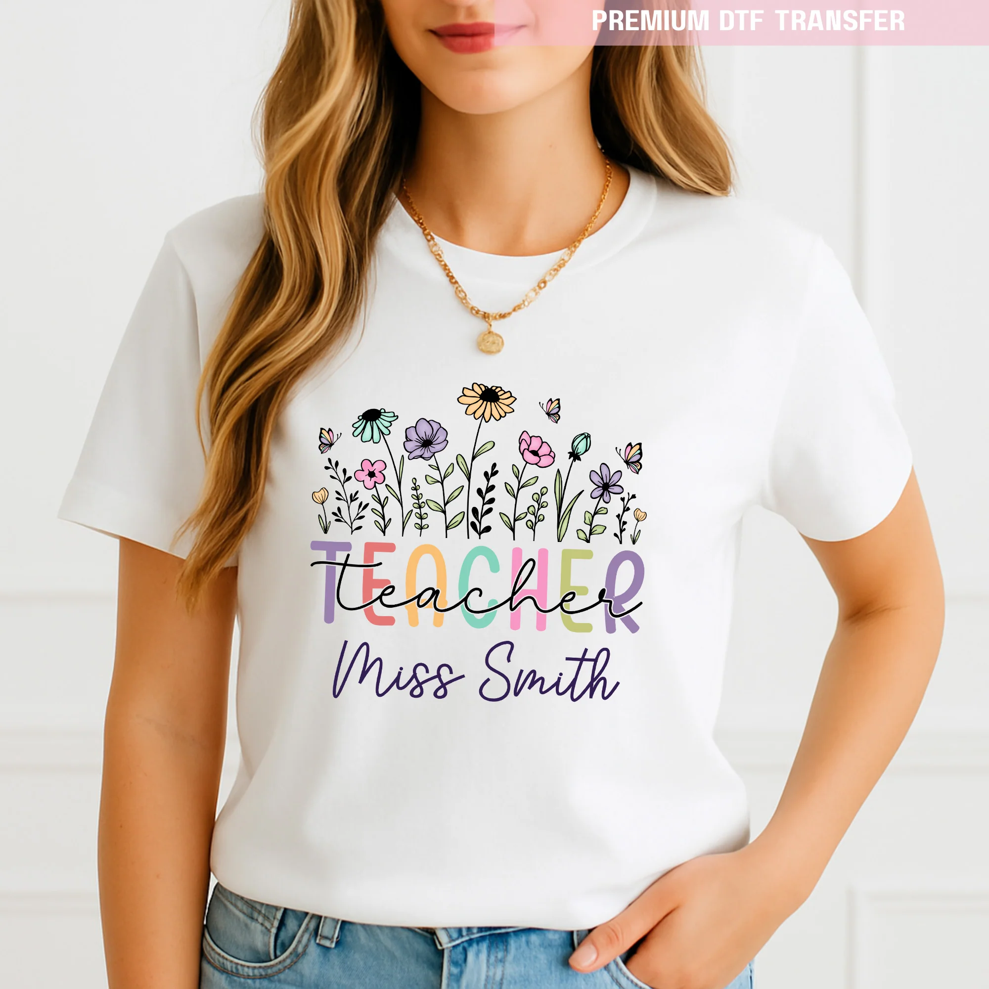 Personalised spring flower - teacher - DTF transfer ready to press - Image 2
