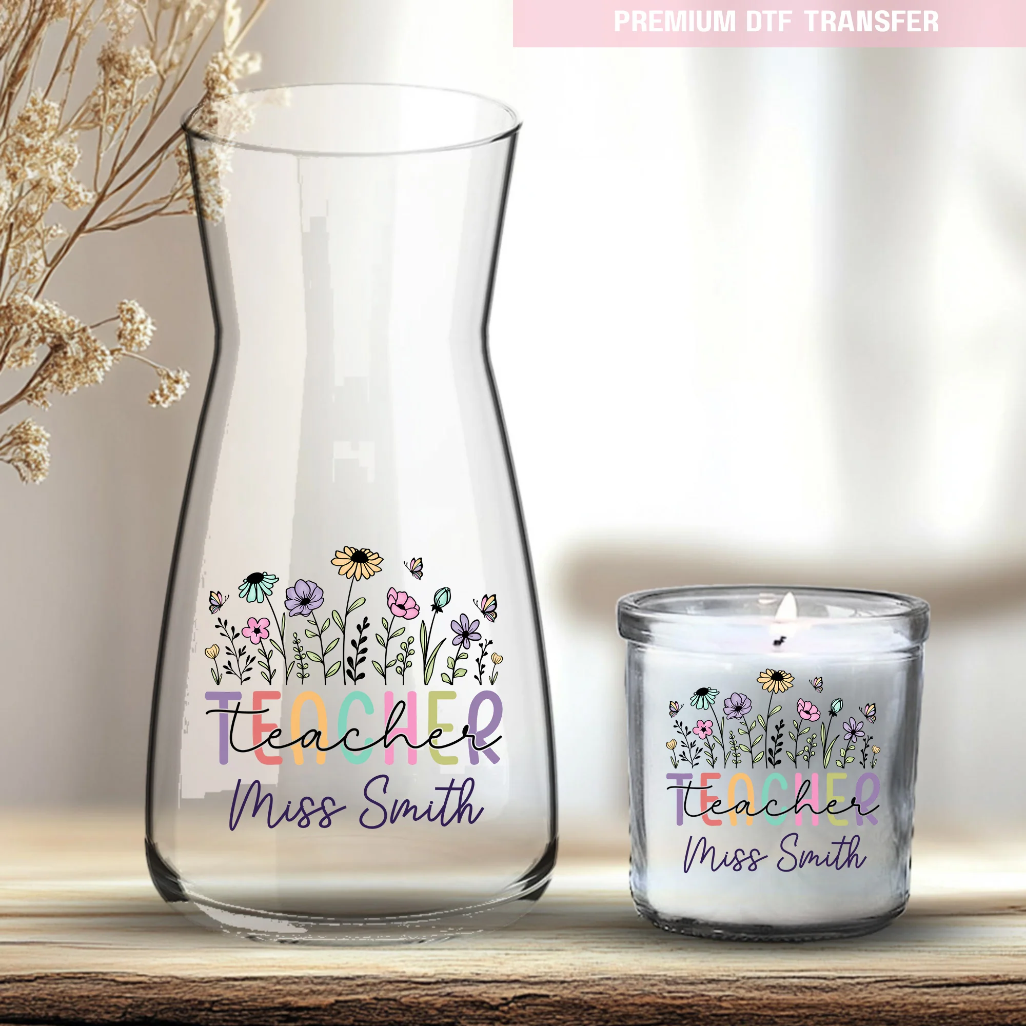 Personalised teacher - pastel flower - UV DTF