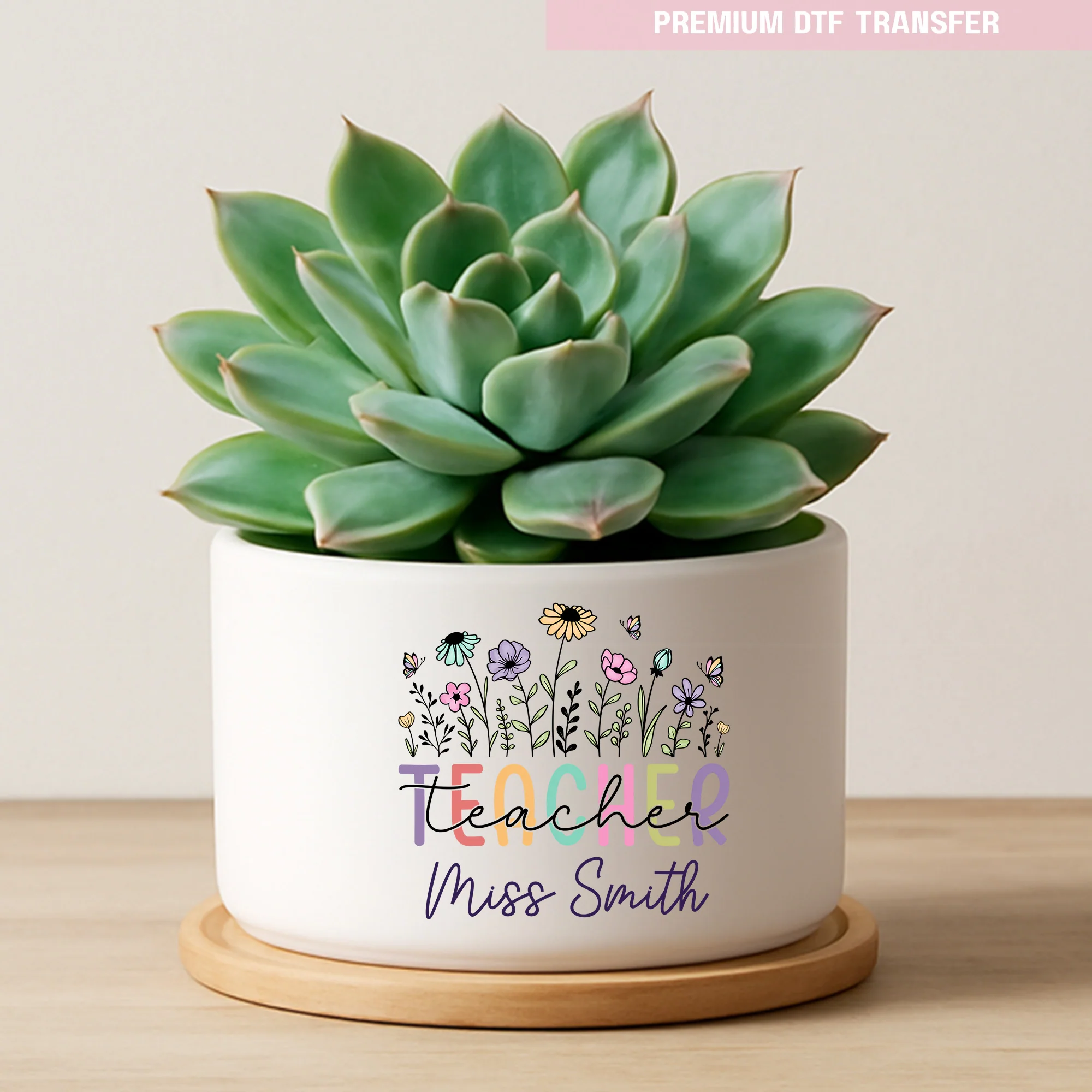 Personalised teacher - pastel flower - UV DTF - Image 3