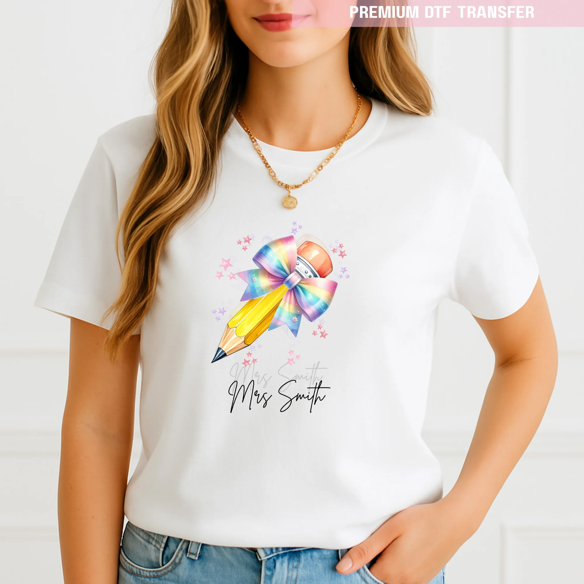 Personalised Teacher's Name - Colorful Pastel Pencils - DTF transfer ready to press - Image 2