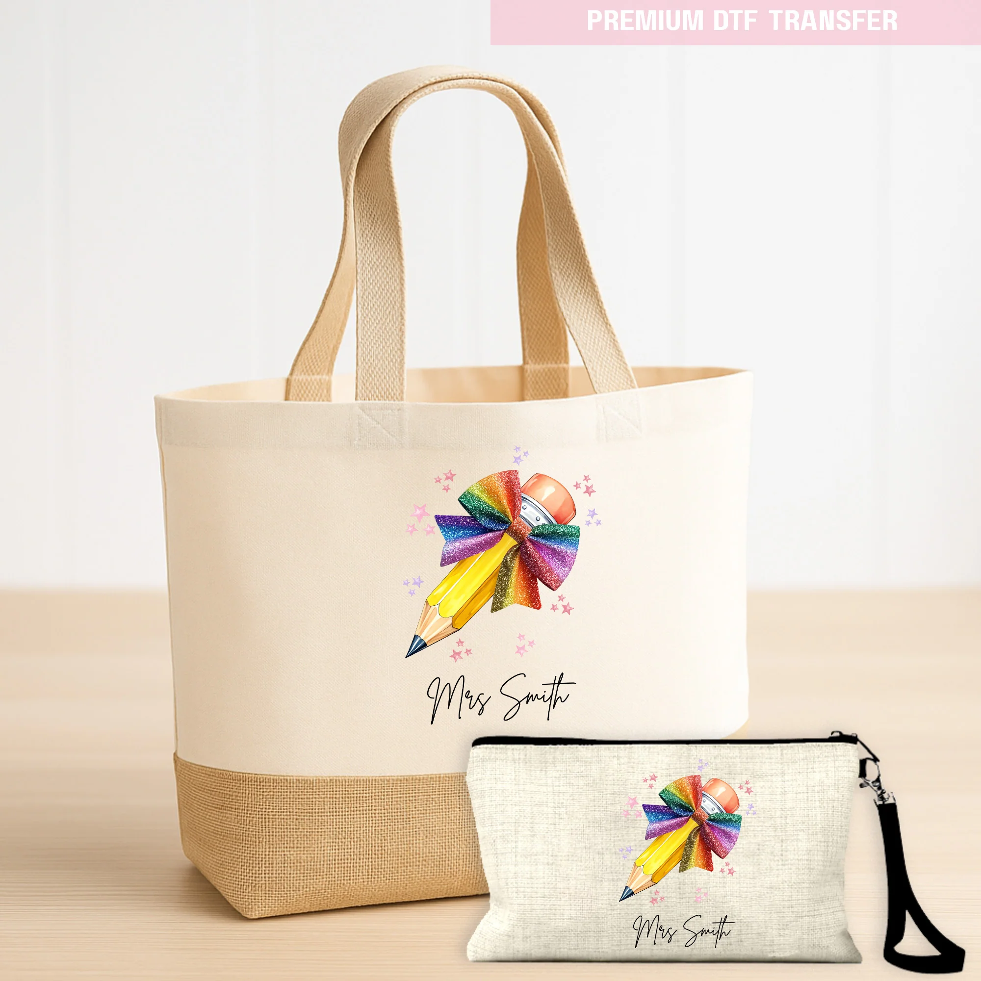 Personalised Teacher's Name - Colorful Pencil - DTF transfer ready to press - Image 4