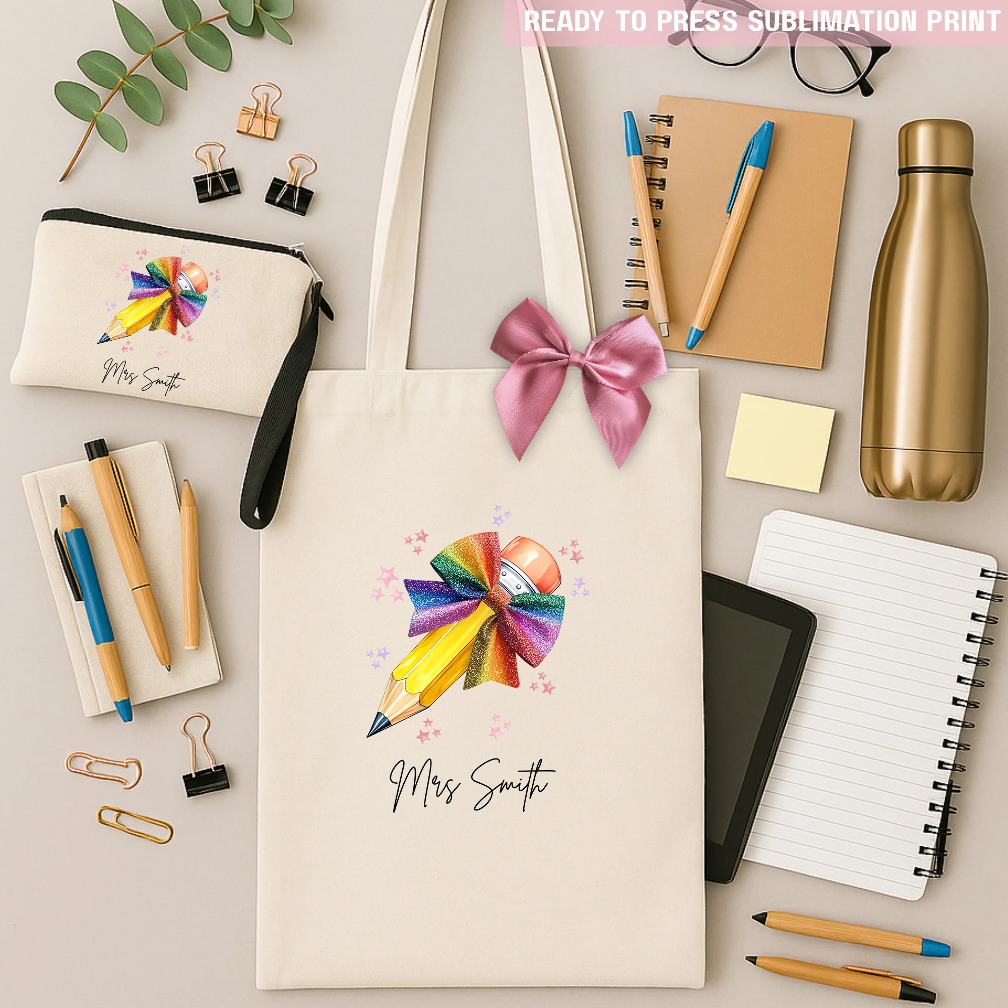 Personalised Teacher's Name - Colorful Pencil - sublimation transfer ready to press
