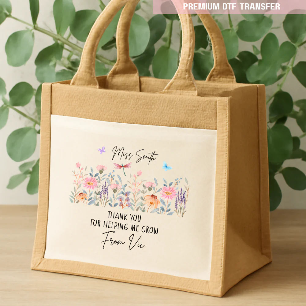 Personalised Thank you for helping me grow - flowers - teacher DTF transfer ready to press