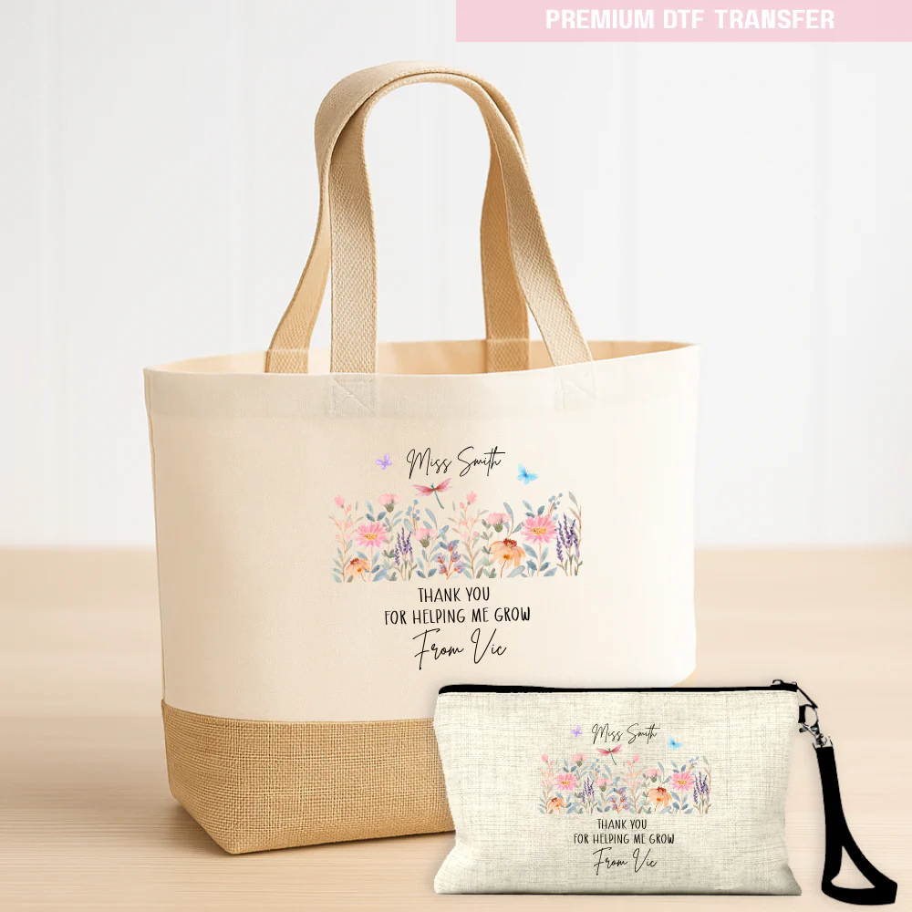 Personalised Thank you for helping me grow - flowers - teacher DTF transfer ready to press - Image 4