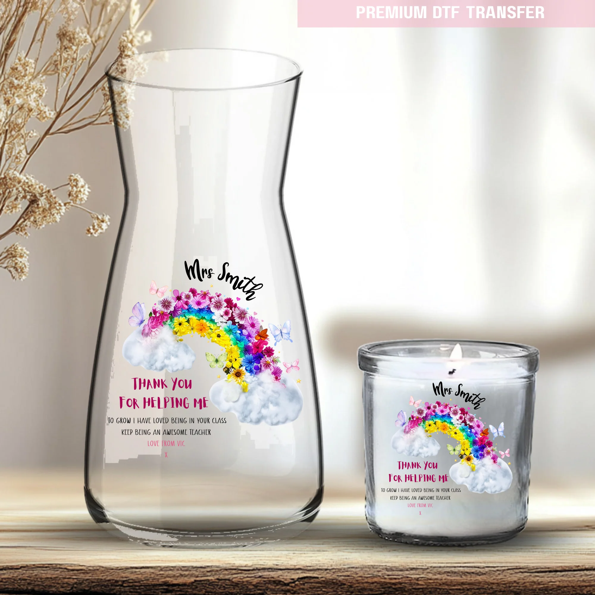 Personalised Thank you for helping me grow, love being in class - teacher UV DTF