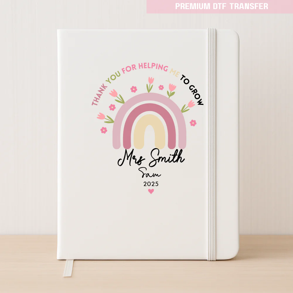 Personalised Thank you for helping me grow - pink rainbow flowers - teacher DTF transfer ready to press - Image 3