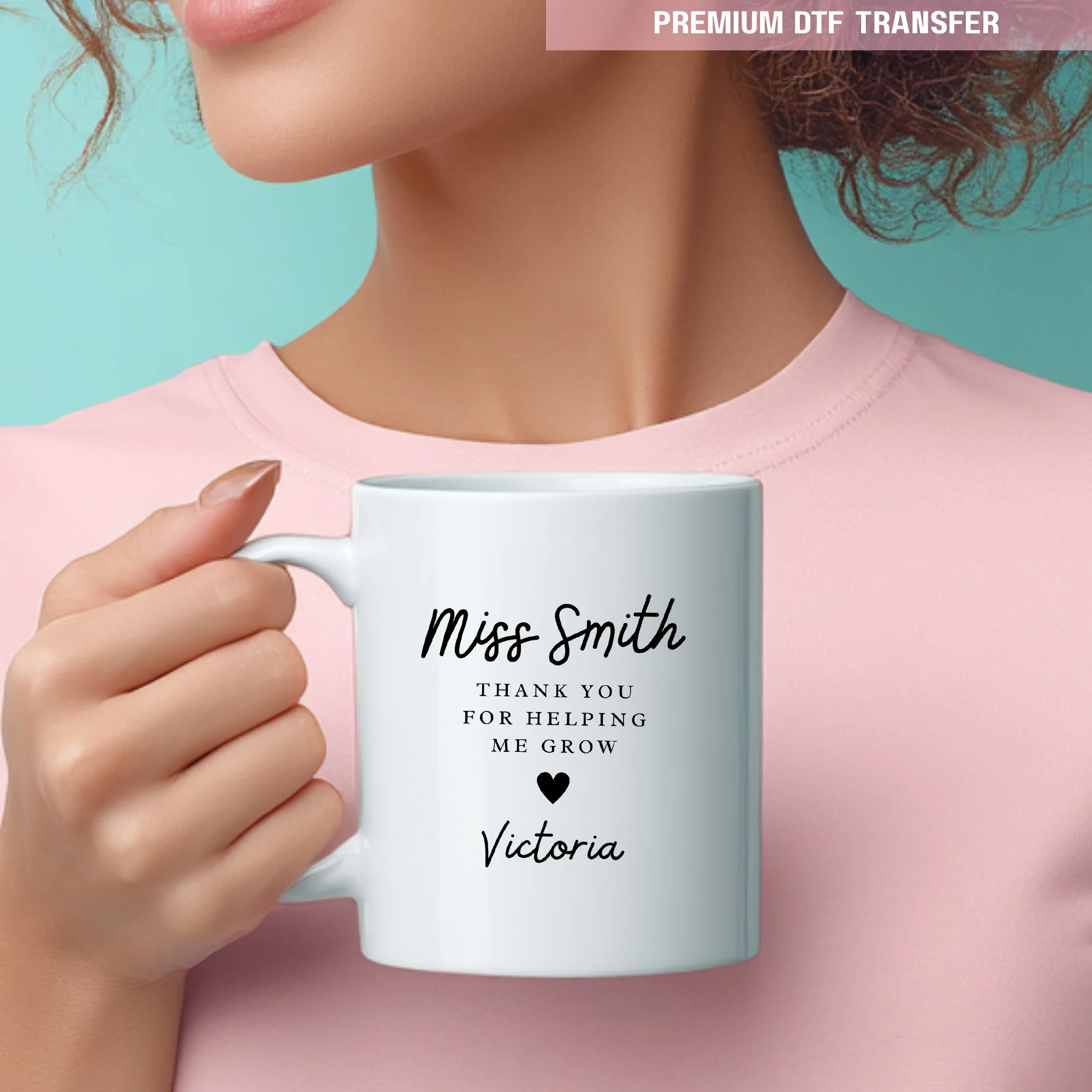 Personalised Thank you for helping me grow - plain black - teacher UV DTF - Image 2