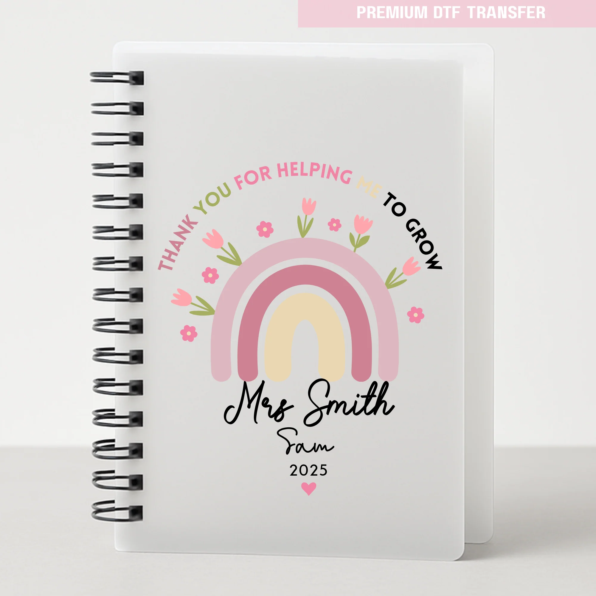 Personalised Thank you for helping me to grow - pink rainbow flowers - teacher UV DTF - Image 4