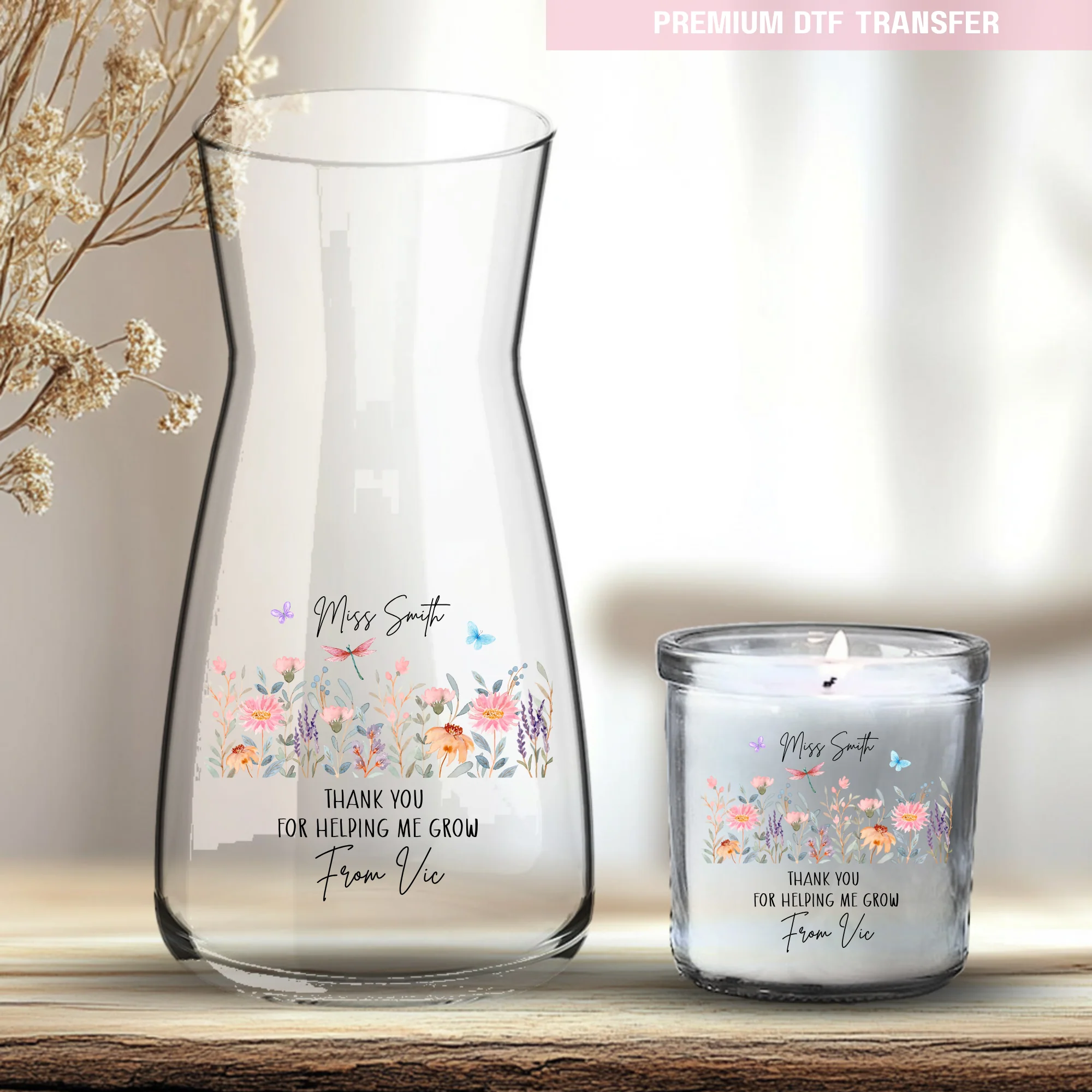Personalised Thank you helping me grow - with flowers - teacher UV DTF - Image 2