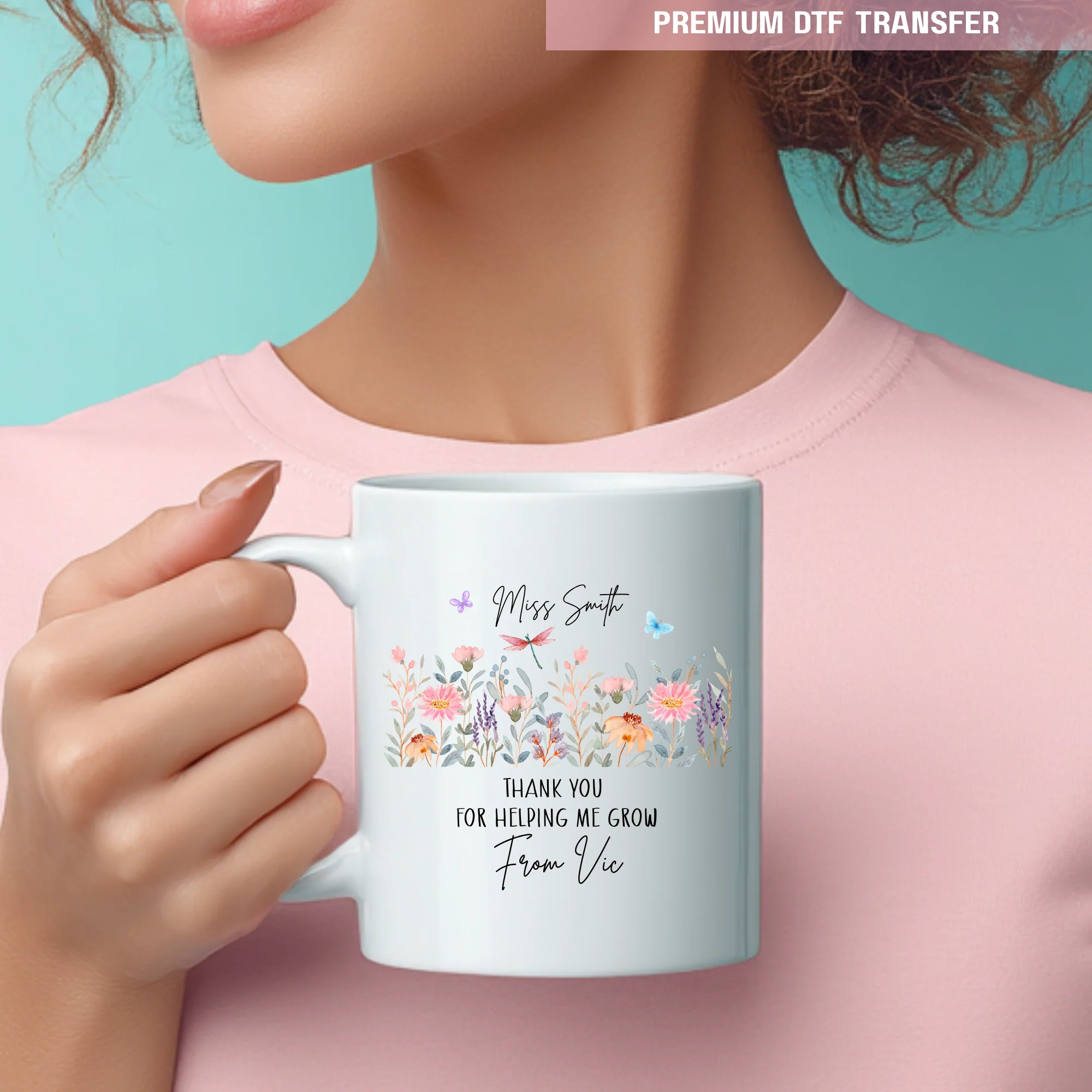 Personalised Thank you helping me grow - with flowers - teacher UV DTF - Image 4