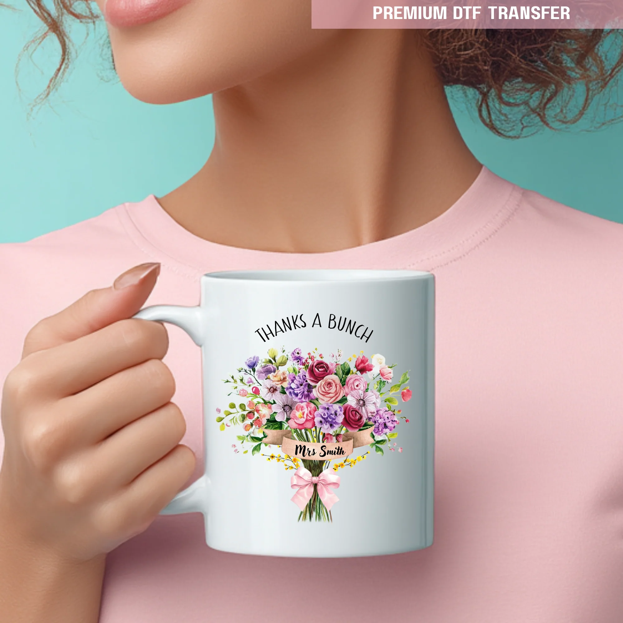 Personalised Thanks a bunch flower bouquet - teacher UV DTF - Image 2