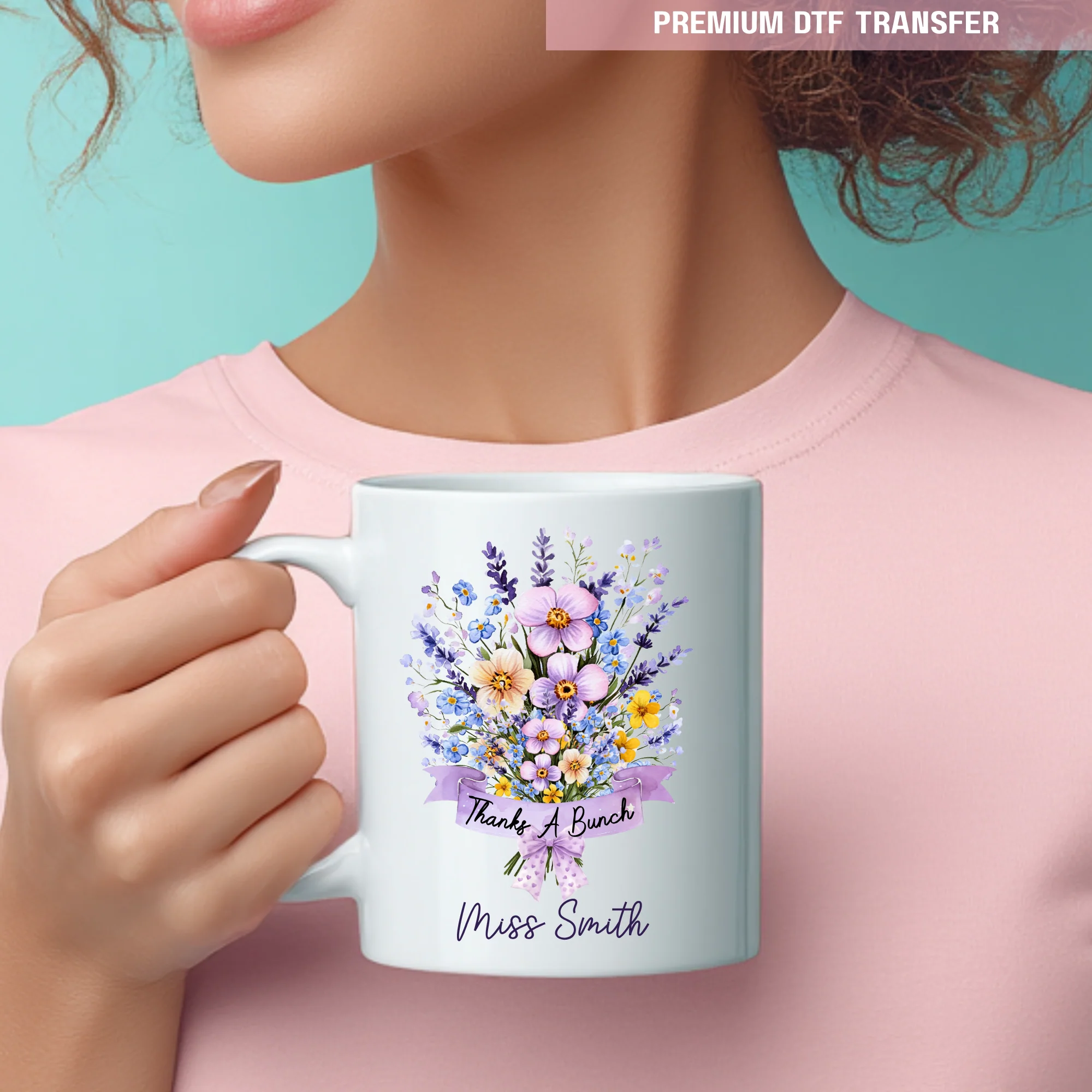 Personalised Thanks a bunch - purple bouquet flowers - teacher UV DTF - Image 4