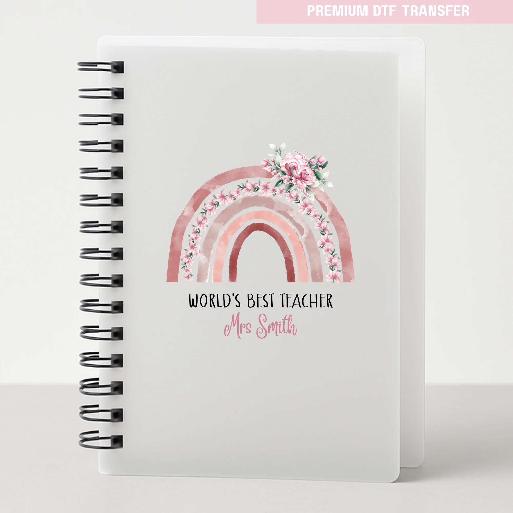 Personalised world's best teacher - rainbow flowers - UV DTF - Image 4