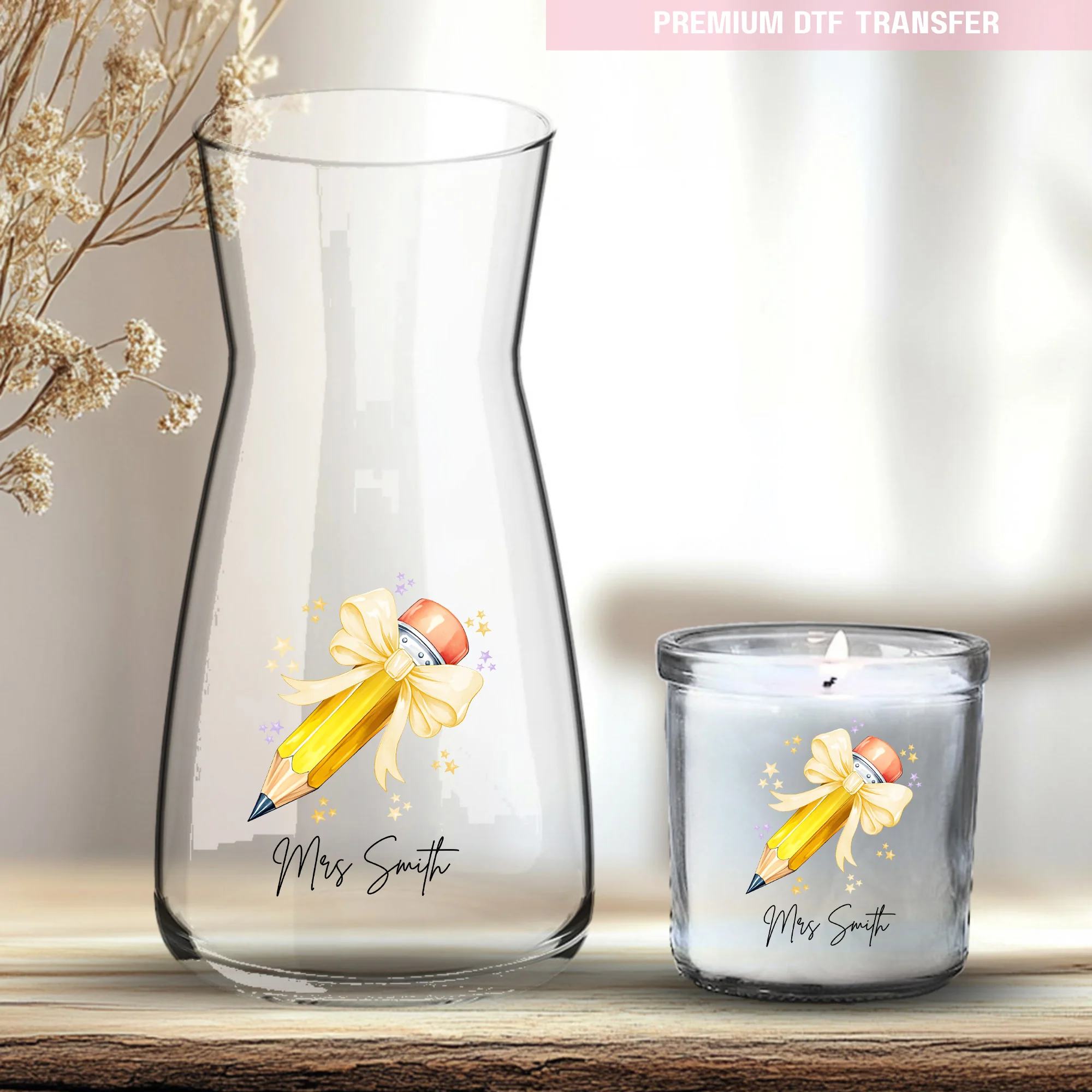 Personalised yellow pencil - teacher UV DTF