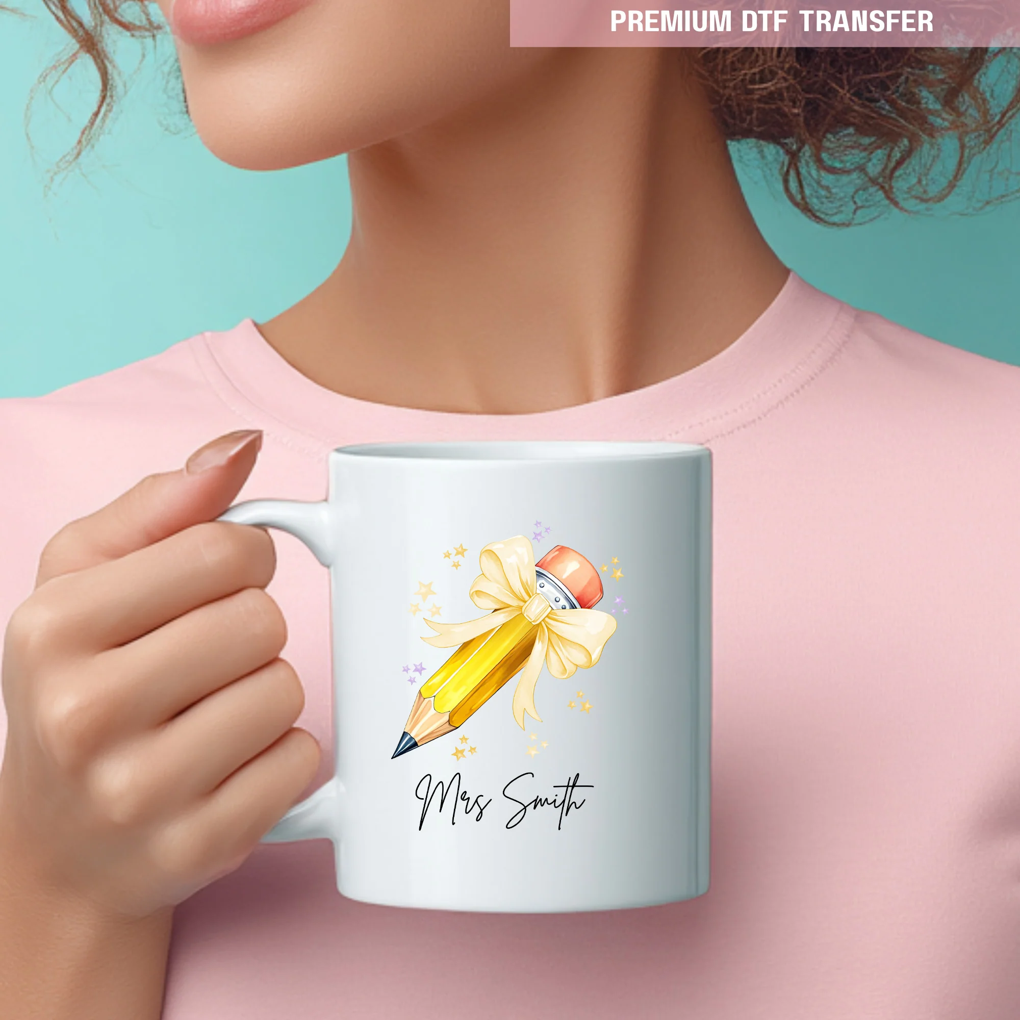 Personalised yellow pencil - teacher UV DTF - Image 2