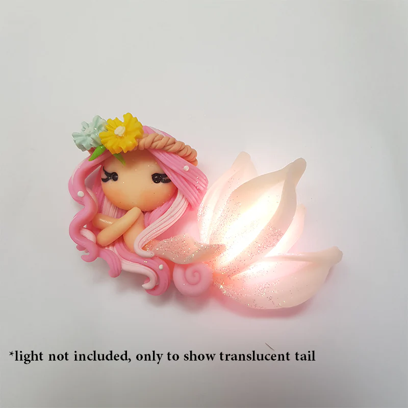 Pink beautiful mermaid translucent tail - Handmade Flatback Clay Bow Centre - Image 2
