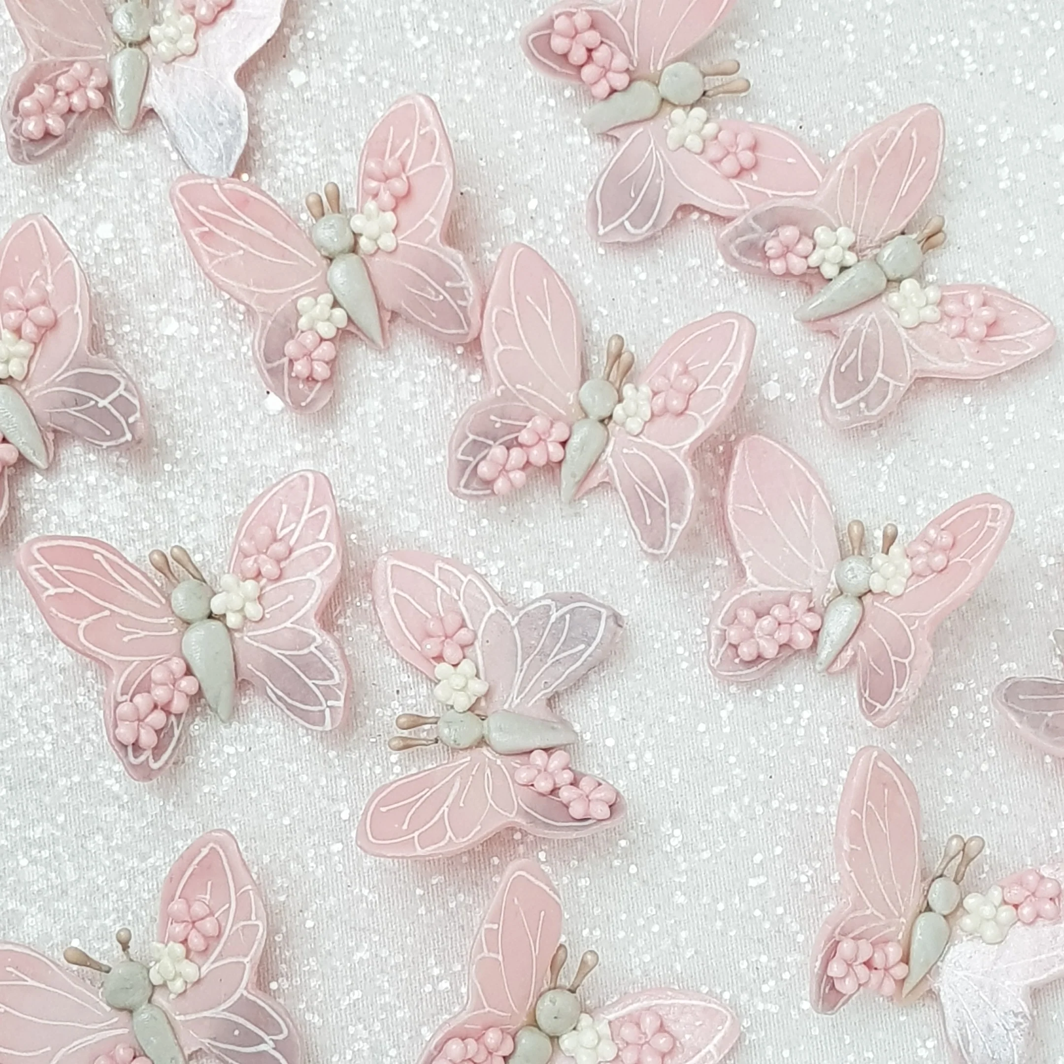 Pink Butterfly - Handmade Flatback Clay Bow Centre