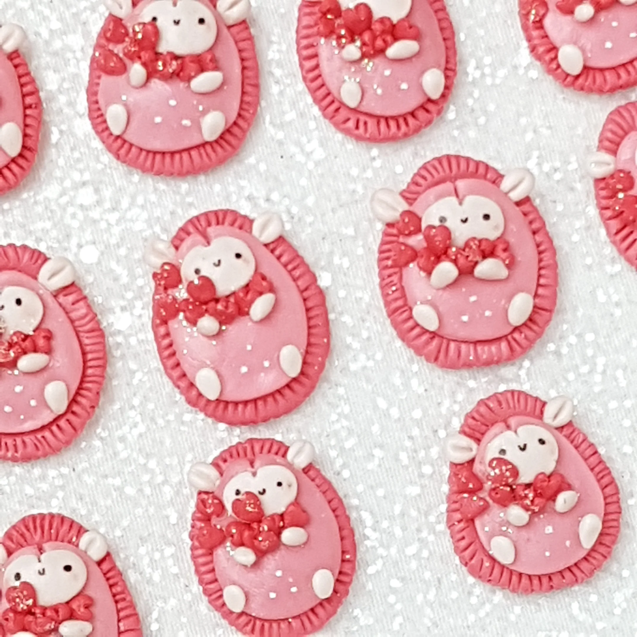 Pink Hedgehog - Handmade Flatback Clay Bow Centre