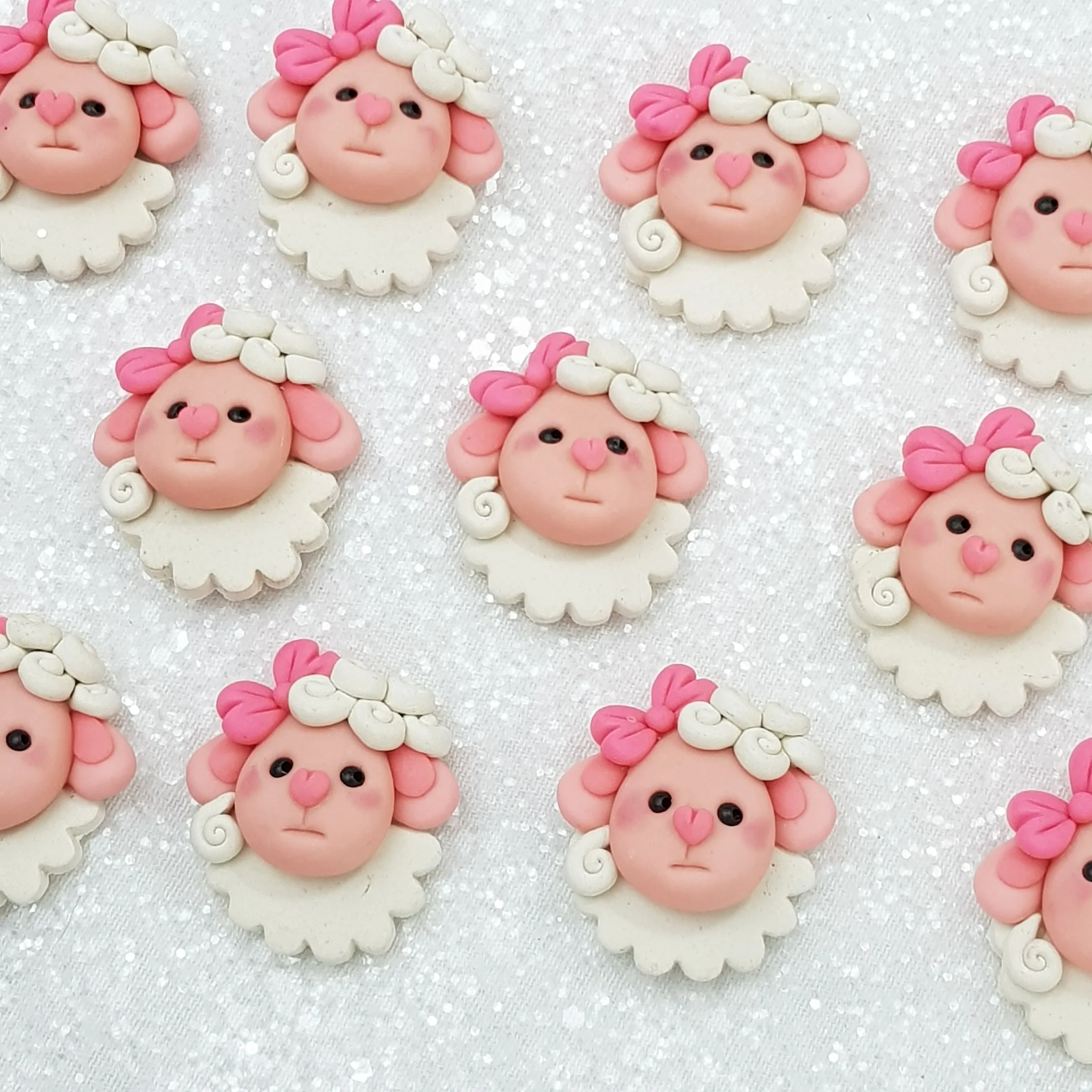 Pink sheep head - Handmade Flatback Clay Bow Centre