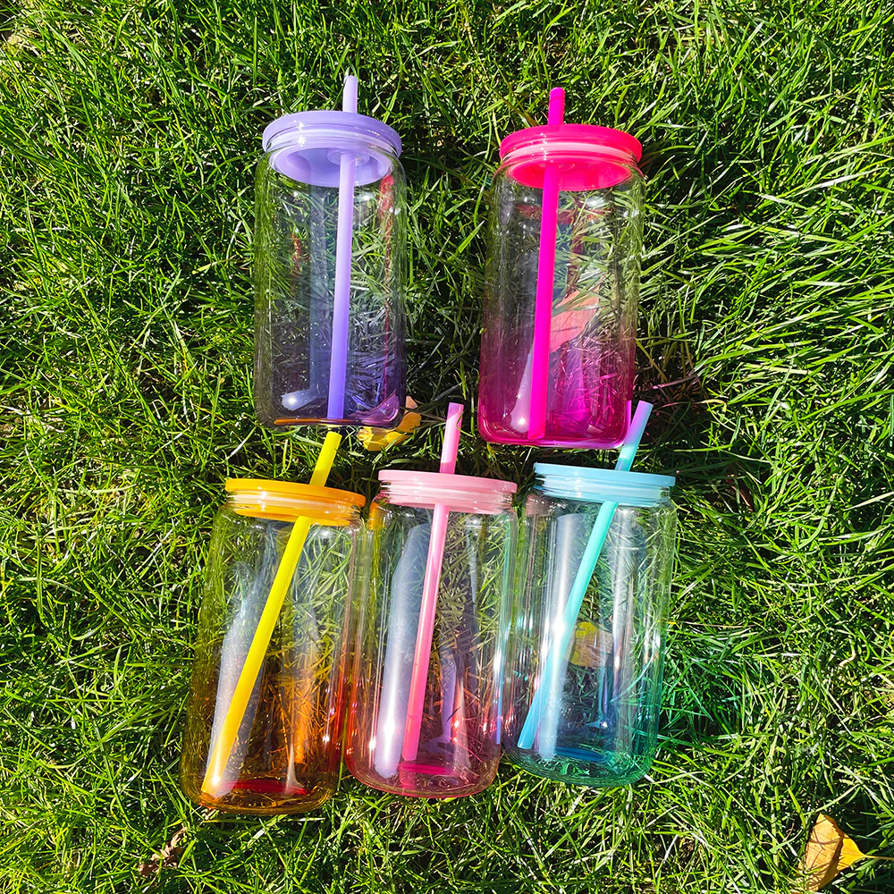 Plastic acrylic ombre  16oz Beer Cup with lid and plastic straw Libbey - Image 2