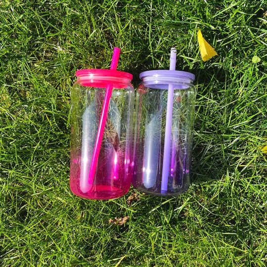 Plastic acrylic ombre  16oz Beer Cup with lid and plastic straw Libbey - Image 3